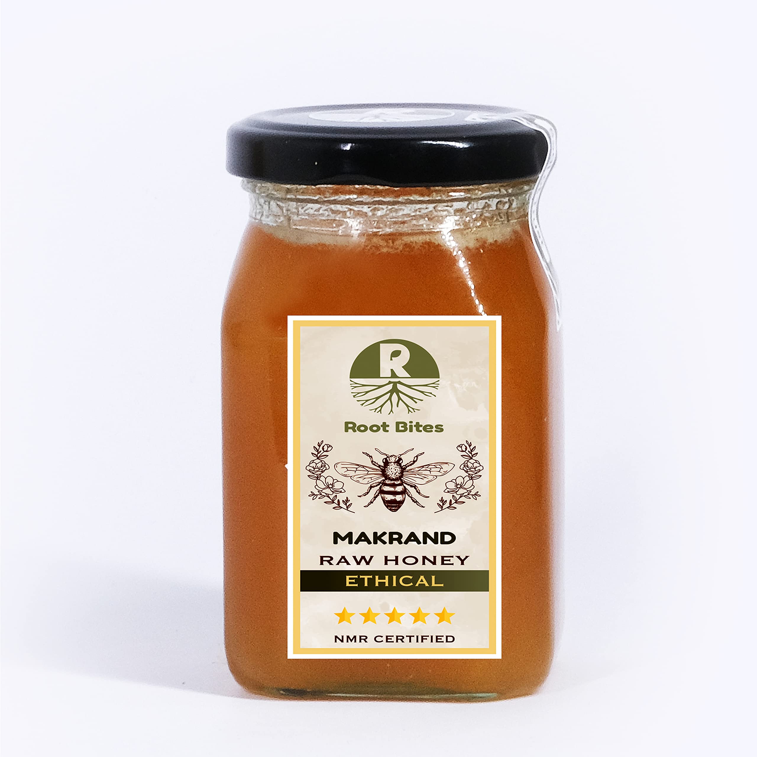 RootBites Himalayan Makrand Raw Honey, Natural and Pure Unprocessed Honey Glass Jar, No Sugar Adulteration with NMR certified, 500 Grams