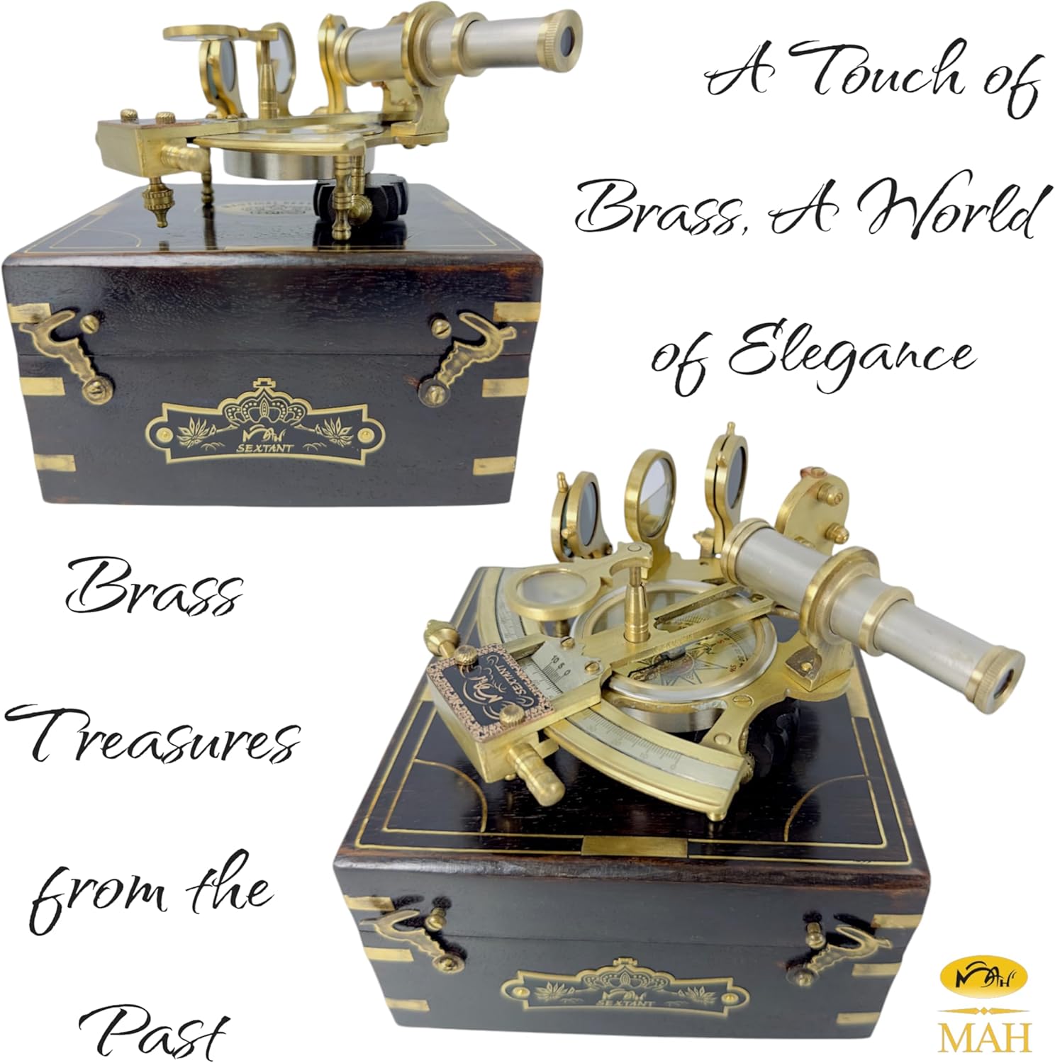 Brass Ship History Sextant Handmade Gift for Father's Day, Birthday, Anniversary, Baptism, Partner, Best Men, Graduation, Christmas, Vintage Style Hardwood Box Home Décor Add Your Treasure Gift - Image 2