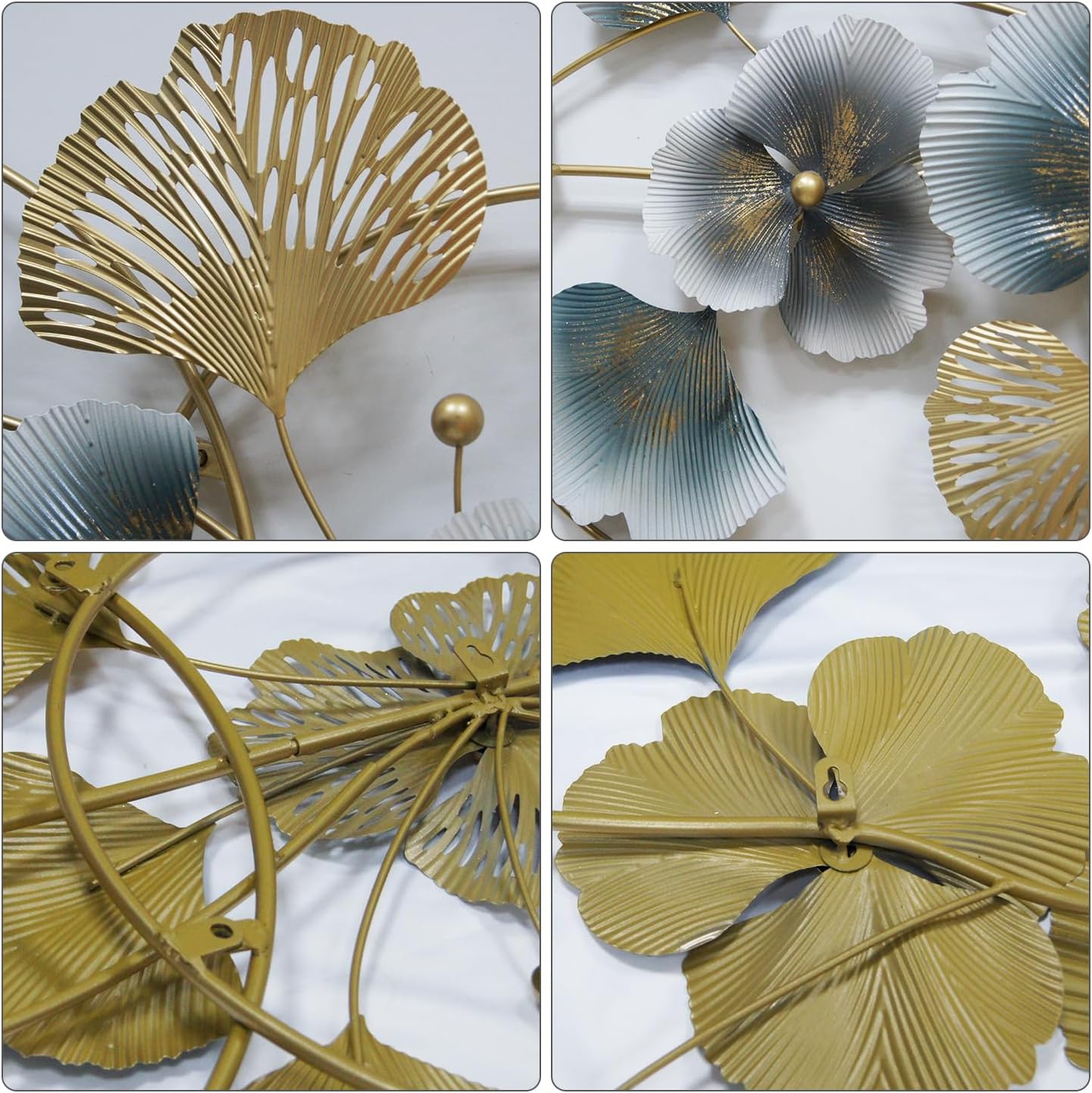 Metal Wall Art Decor For Living Room, 59 Ginkgo Leaf Wall Decor, Adornos Pare Sala Modernos, 3D Gold Wall Art Decorations, Large Modern Metal Wall Sculptures For Living Room Dining Room Bedroom (59)