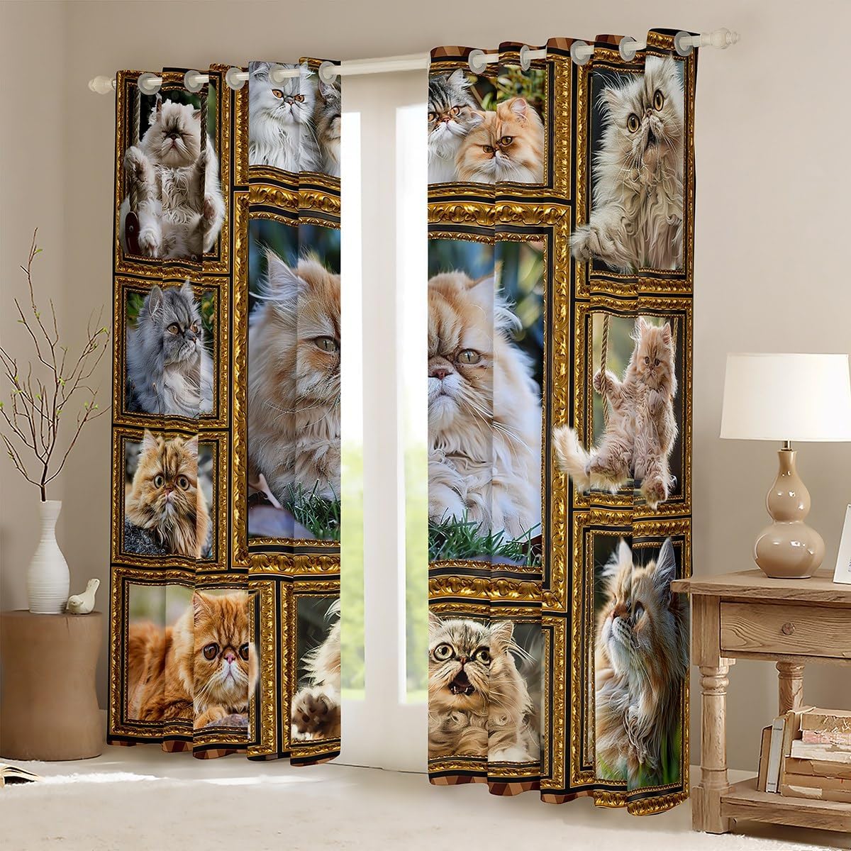 Feelyou Garfield Print Curtains for Bedroom Living Room Cute Cat Blackout Curtains (2 Panels, 42 x 90 Inch) Kawaii Kitten Darkening Drapes Gift for Garfield Lover Window Treatments