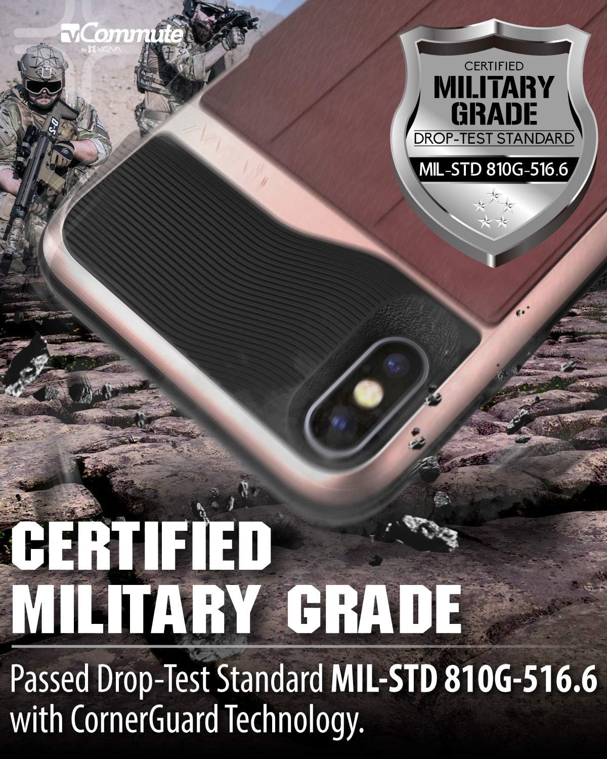 Up To 60% OFF Vena iPhone Xs Max Wallet Case, vCommute (Military Grade Drop Protection) Flip Leather Cover Card Slot Holder with Kickstand Designed for Apple iPhone Xs Max - Rose Gold