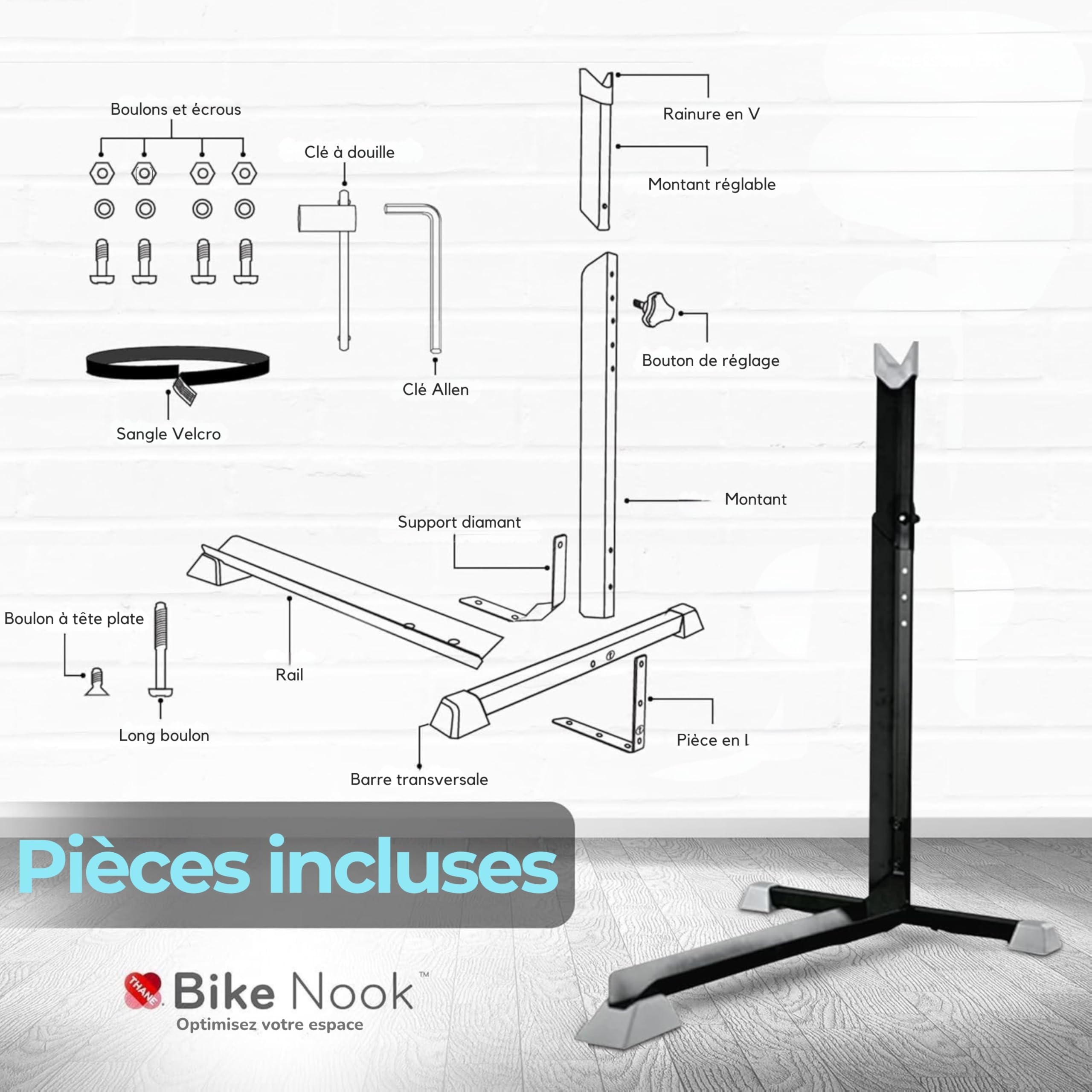 Bike Nook Acier Support de vélo Fixe Portable avec Hauteur réglable Gain de Place pour l’intérieur
