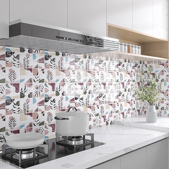 CHIHUT 12''x12'' Boho Botanical Leaf Peel and Stick Backsplash Tiles Decorative Renter Friendly Backsplash for Kitchen Bathroom Shower Walls 16 Sheets Self Adhesive Waterproof Removable Wall Tiles