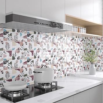 CHIHUT 12''x12'' Boho Botanical Leaf Peel and Stick Backsplash Tiles Decorative Renter Friendly Backsplash for Kitchen Bathroom Shower Walls 16 Sheets Self Adhesive Waterproof Removable Wall Tiles
