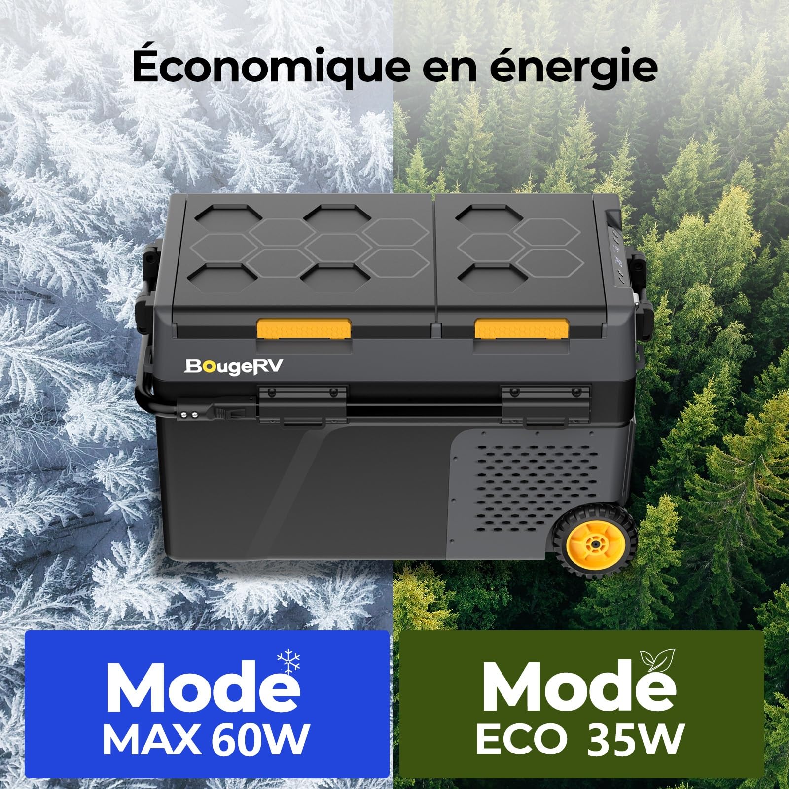 BougeRV CRD2 V2.0 49L Glacière à Batterie 240Wh Réfrigérateur Voiture Compresseur 12V 230V Double Zone IPX4