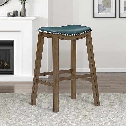 Miniatura 2 de Homelegance Ordway Taburetes de Bar de Madera Maciza - Taburetes de Altura de Bar Estilo Silla de Montar para Comedor de Transición, Asientos de