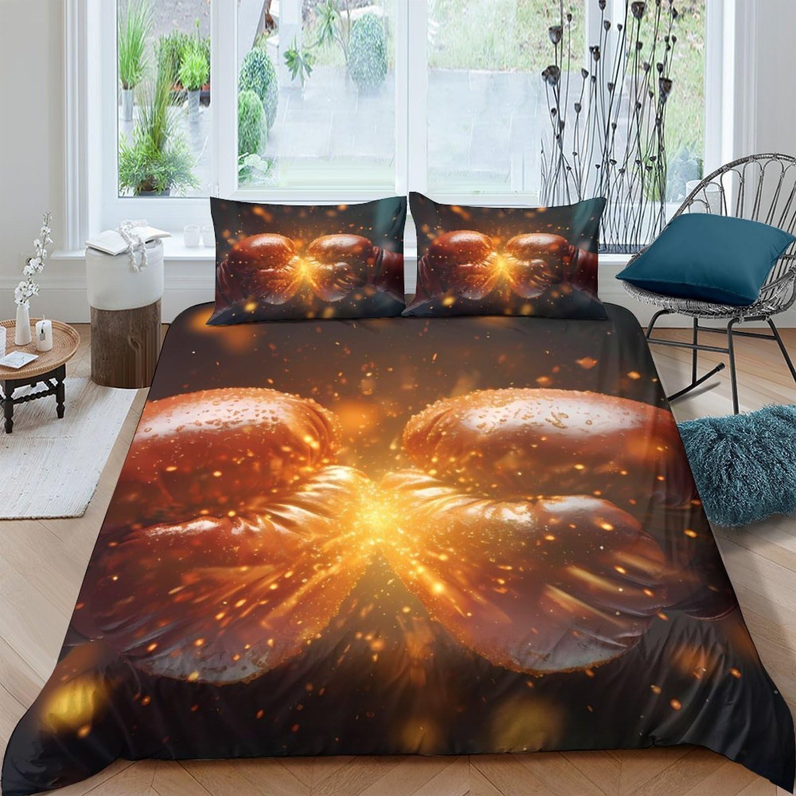 GPLZQXKJNH 3D Printed Fiery Wings Duvet Cover Microfiber Soft Breathable Cosmic Light Bedding Set with 2 Pillowcases for Bedroom Decor Single（135x200cm）