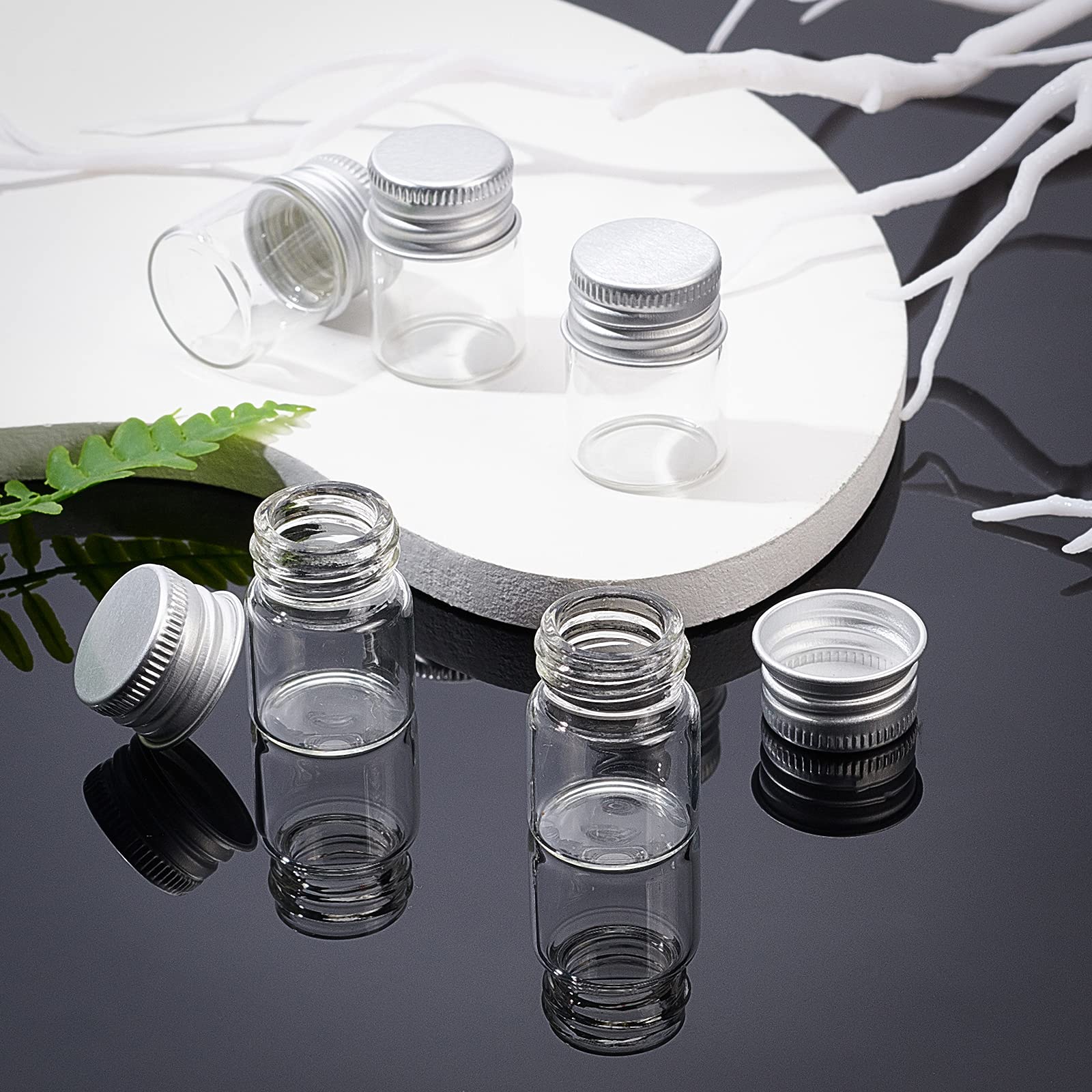 BENECREAT 20 pz Bottiglie di Vetro Sgillate da 5 ml con Tappo A Vite In Alluminio, Flacone Campione Liquido Trasparente per Flacone Messaggio, Bottiglia Dei Desideri