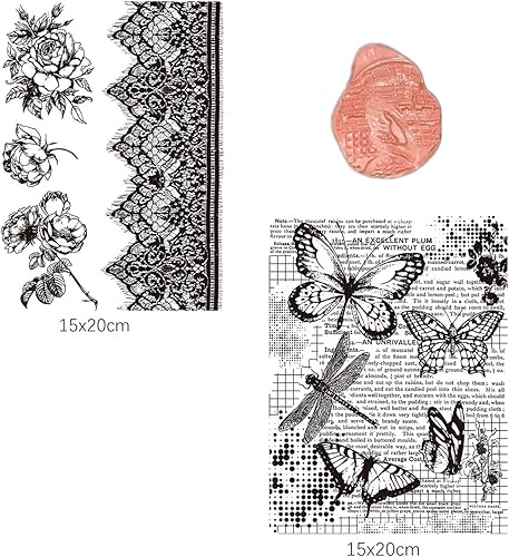 Miniatura 8 de Hojas de sello de textura de silicona prémium para joyas de arcilla polimérica y aretes de arcilla, juego de 3 patrones florales y únicos, fácil