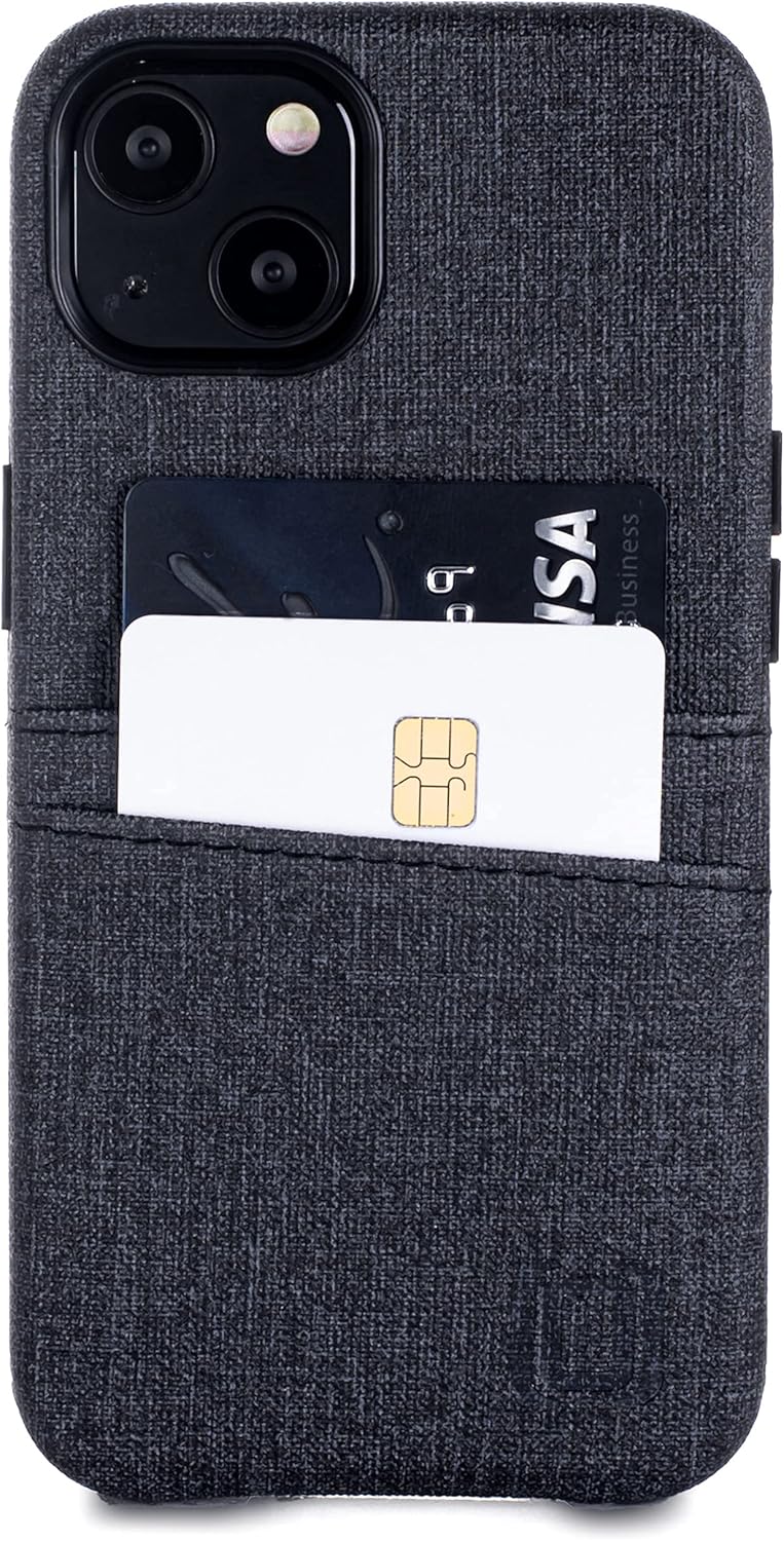 Dockem Wallet Case for iPhone 13 with Built-in Metal Plate for Magnetic Mounting & 2 Credit Card Holder Pockets: Luxe M2, Canvas Style Synthetic Leather (6.1" iPhone 13, Black) - Image 6