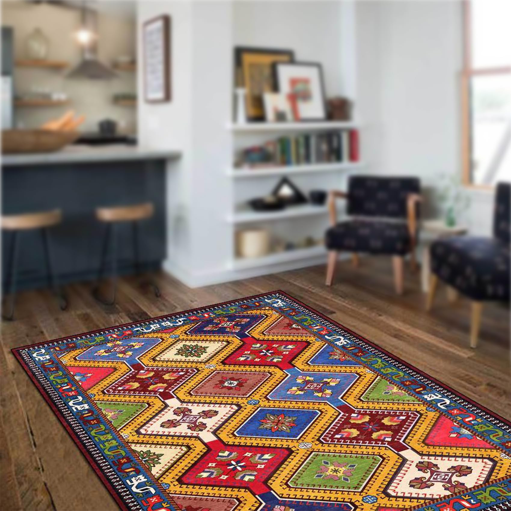 Grand tapis de salon patchwork multicolore vintage 160x230 cm