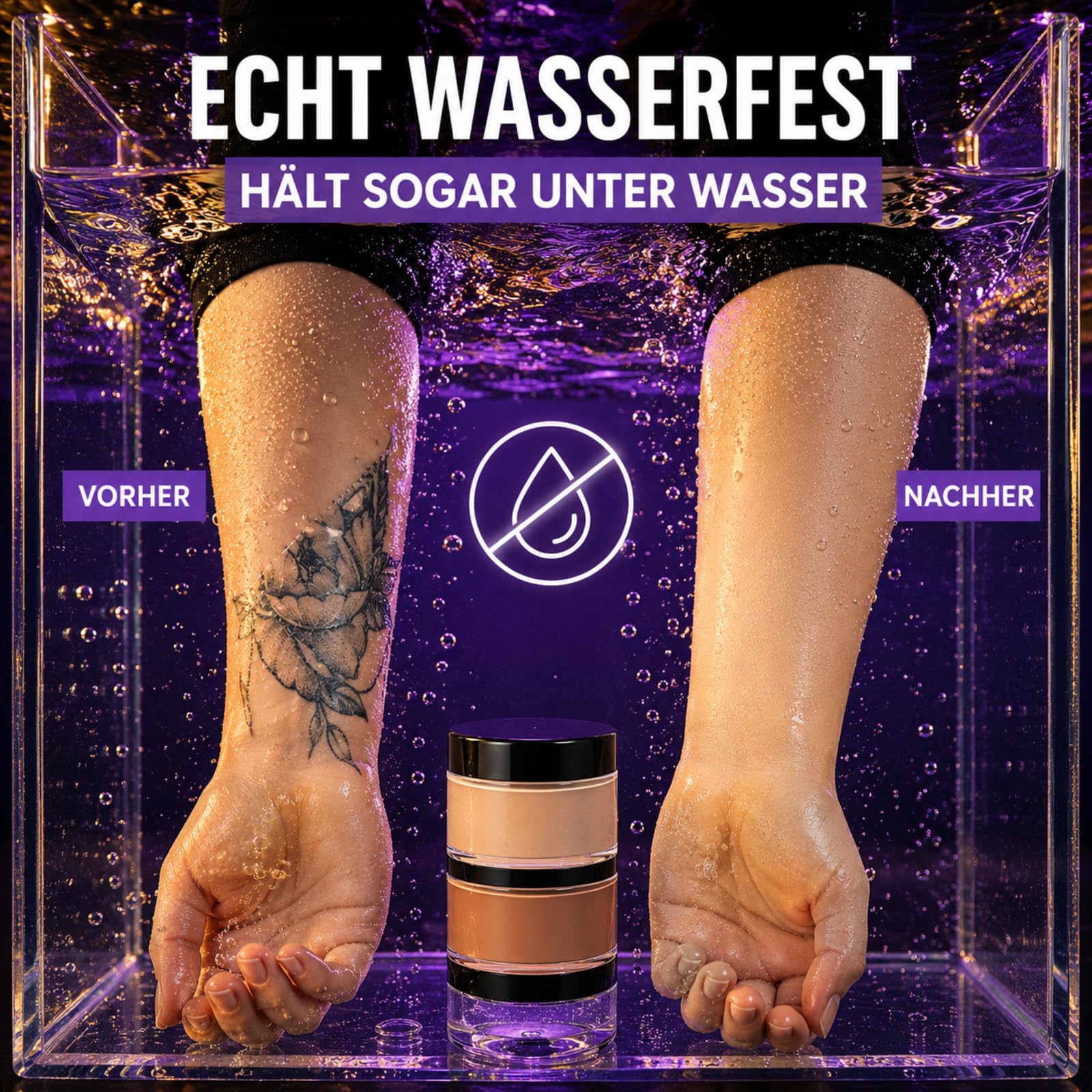 Tattoo Cover Up Set, 2 Farben 40g Tattoo Make Up Cover Wasserfest, Zum Mischen Für Alle Hauttöne Professionelle Temporäre Abdeckung Concealer, Hautfreundliche Natur & Unsichtbar