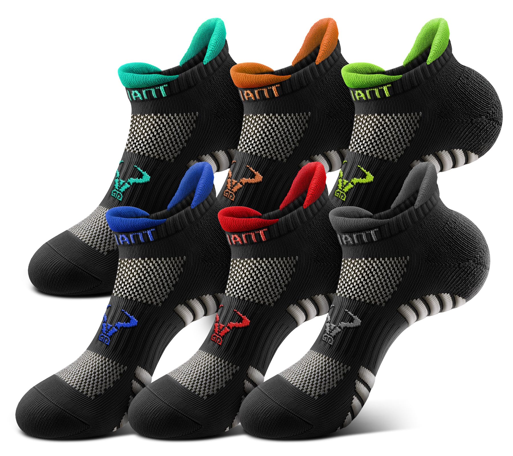 BULLIANT Men Ankle Socks 6Pack Running Socks Extra Stretch Mixed Nylon-Arch Support Cushioned Sole Breathable Wicking