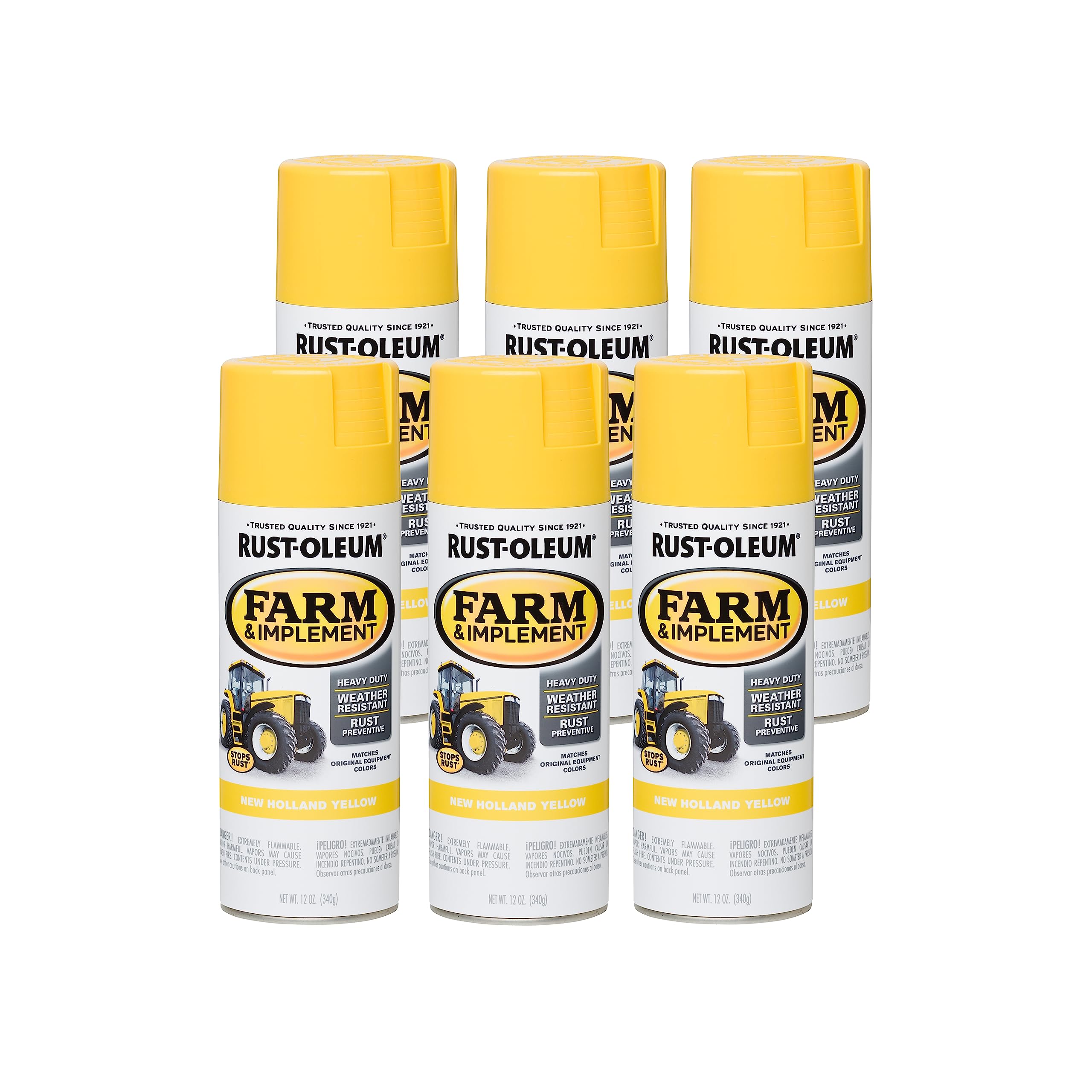 Rust-Oleum 280144-6PK Farm & Implement Spray Paint, 12 oz, New Holland Yellow, 6 Pack