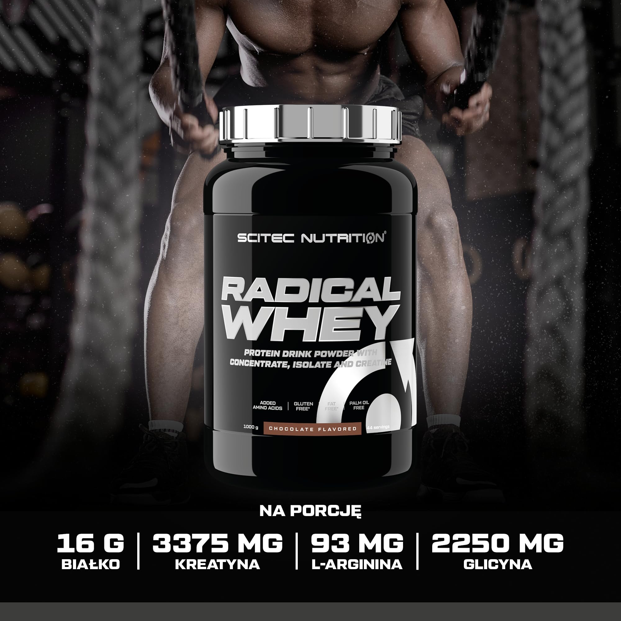 Scitec Nutrition Radical Whey - koncentrat i izolat białka serwatkowego - z kreatyną i BCAA - bezglutenowy - beztłuszczowy, 1000 g, Cookies&Cream