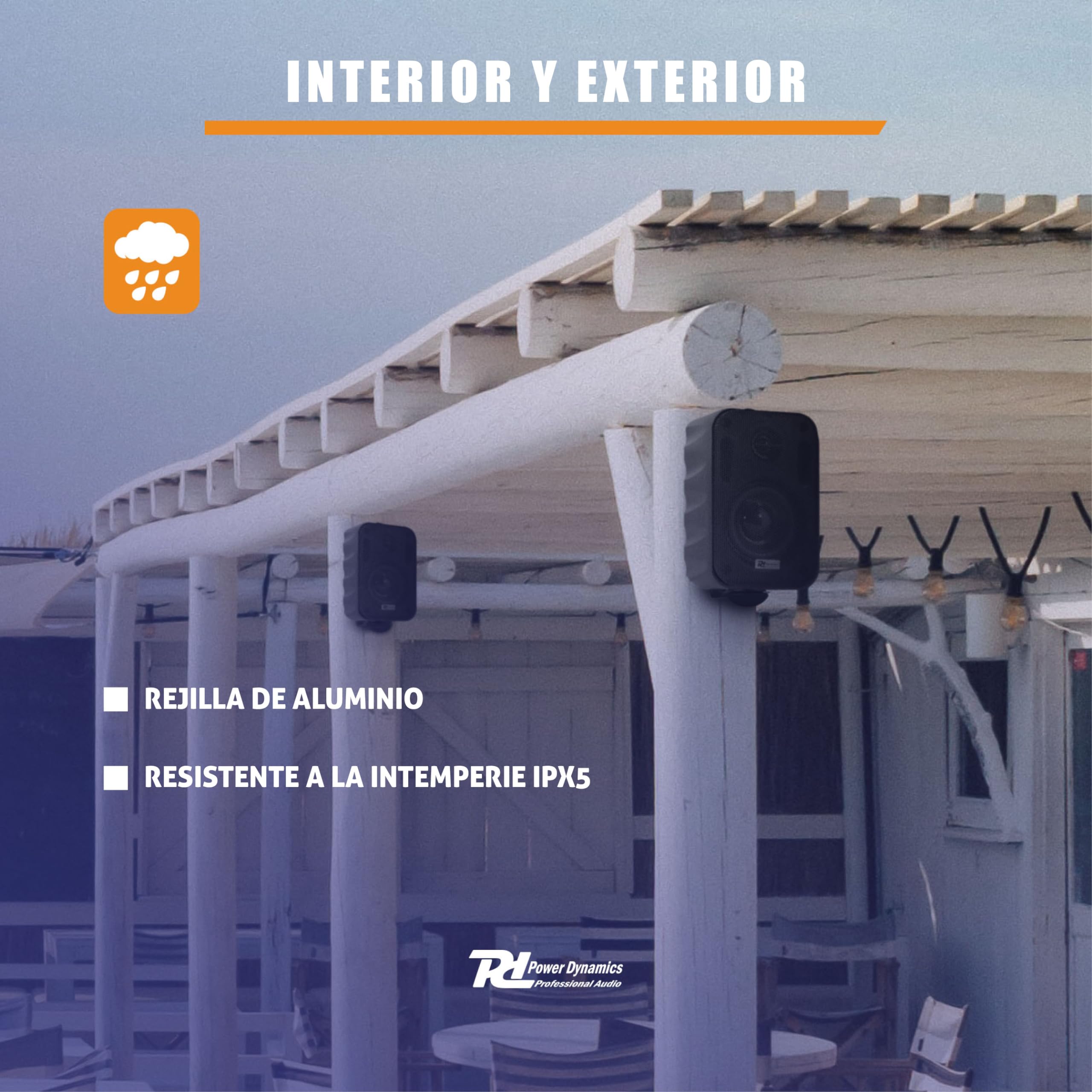 Power Dynamics BGO30 - Pareja de Altavoces de 2 vías 120W para Interior y Exterior, con Soporte de Montaje, Ideales para música en casa, jardín, Bares o terrazas, Resistente al Clima, Color Negro