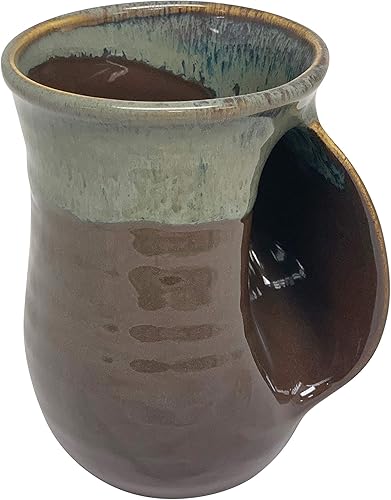 Miniatura 2 de Clay in Motion - Taza calentadora de manos para diestros de 14 onzas líquidas, color marrón, diseño Mocha