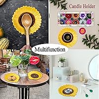 Vista 4 de Soporte de cuchara de cerámica en forma de girasol - 2 piezas para estufa y mostrador