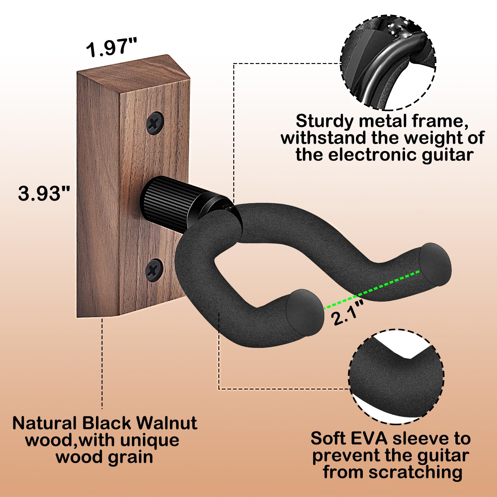 Supporto da parete per chitarra 4 Pack, supporto per chitarra con gancio morbido regolabile per chitarre di tutte le dimensioni, porta basso da muro a forma di U in legno duro per chitarra acustica