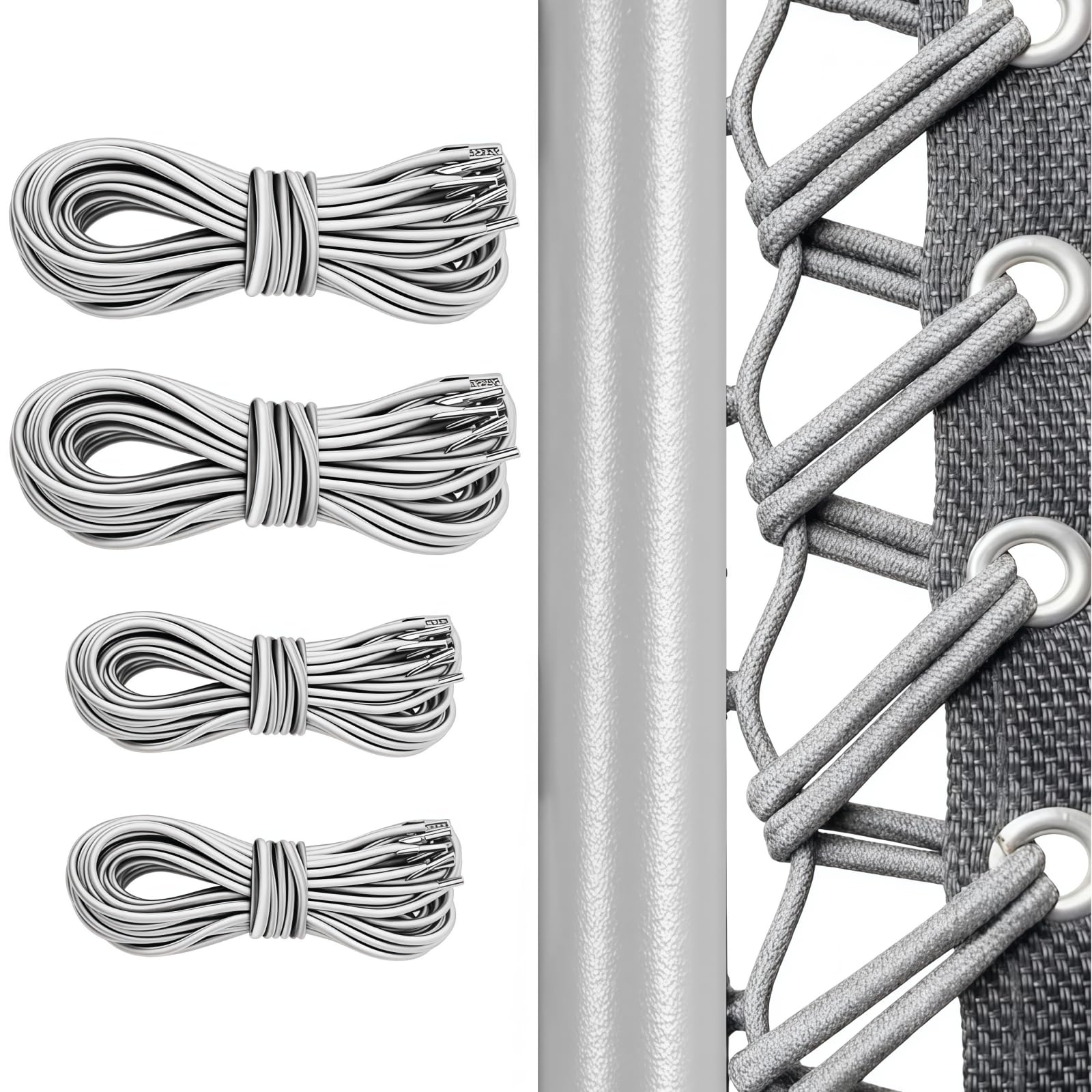jiaguan Universal Replacement Elastic Cords, 4 Pack Replacement Elastic Cords Repair Tool Kit for Zero Gravity Chair, Sun Lounger, Garden Recliner & Folding Chair (Grey)