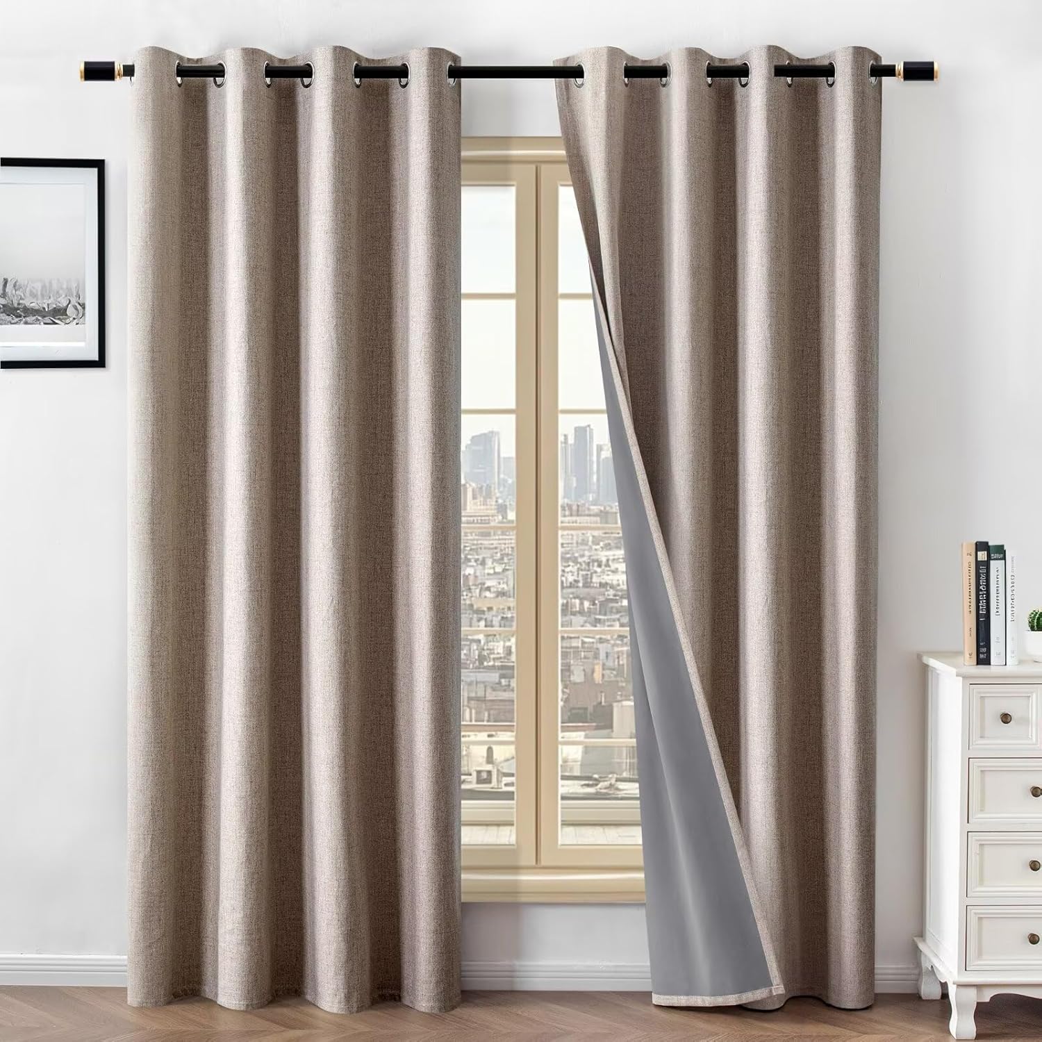 100% Blackout Curtains 90 Inch Length 2 Panels Set, Linen Curtains for Living Room, Black Out Thermal Insulated Grommet Drapes Bedroom Luxury Decor Privacy(52W  90L inch, Linen)