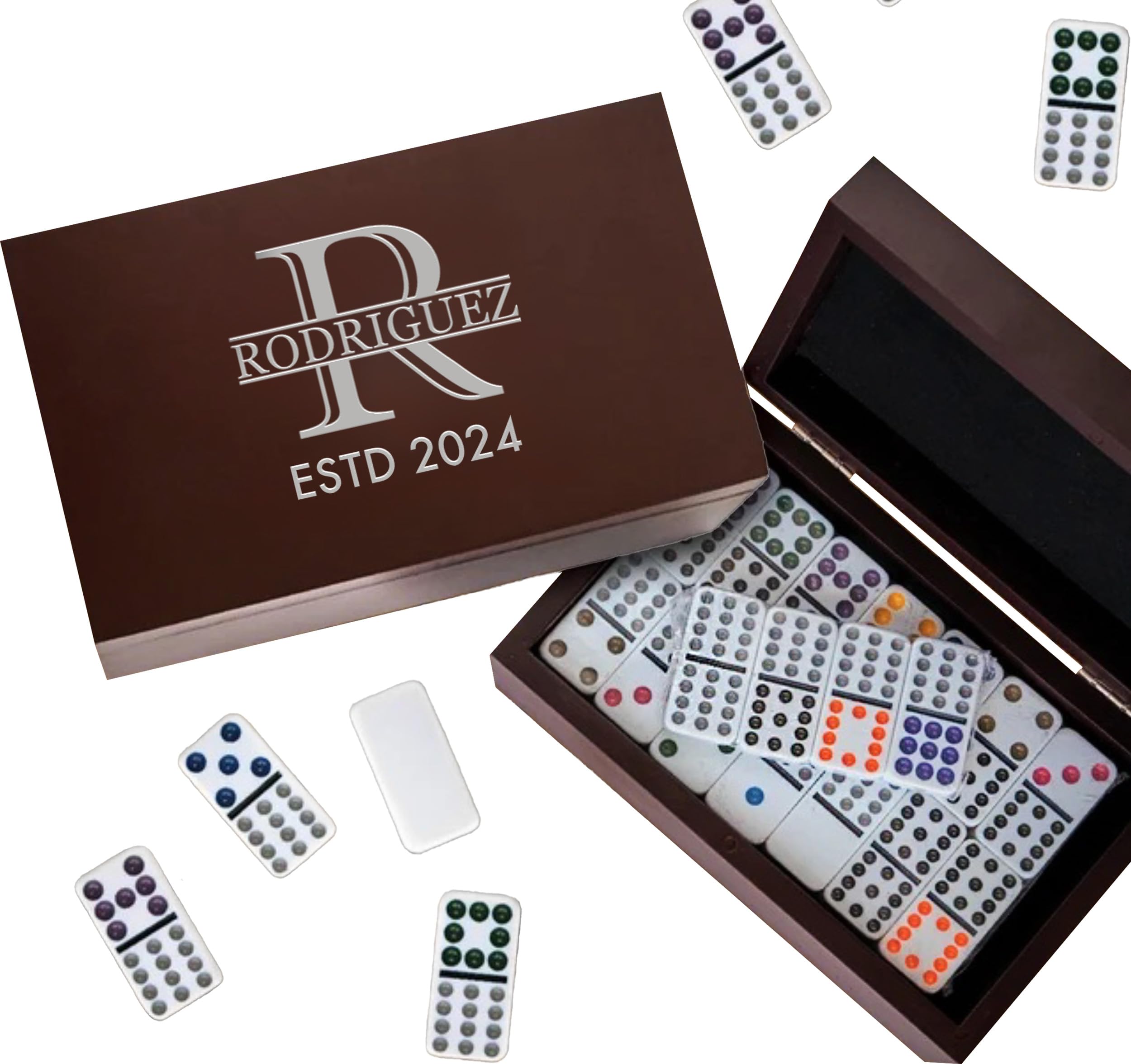 Customized Domino Set with Personalized Engraved Box with Monogram, Custom Gift for Dad Birthday, Retirement, Double 12 Domino Set with 91 Pieces (Premium Domino Set)