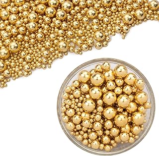 Dazzjoy Gold Pearl Sugar Sprinkles, Edible Candy Sprinkles, Cake Toppers and Cake Decorations, Mix Size, Cookie Decorating, Ice Cream, Wedding Party Valentines Supplies, 130g/4.58oz