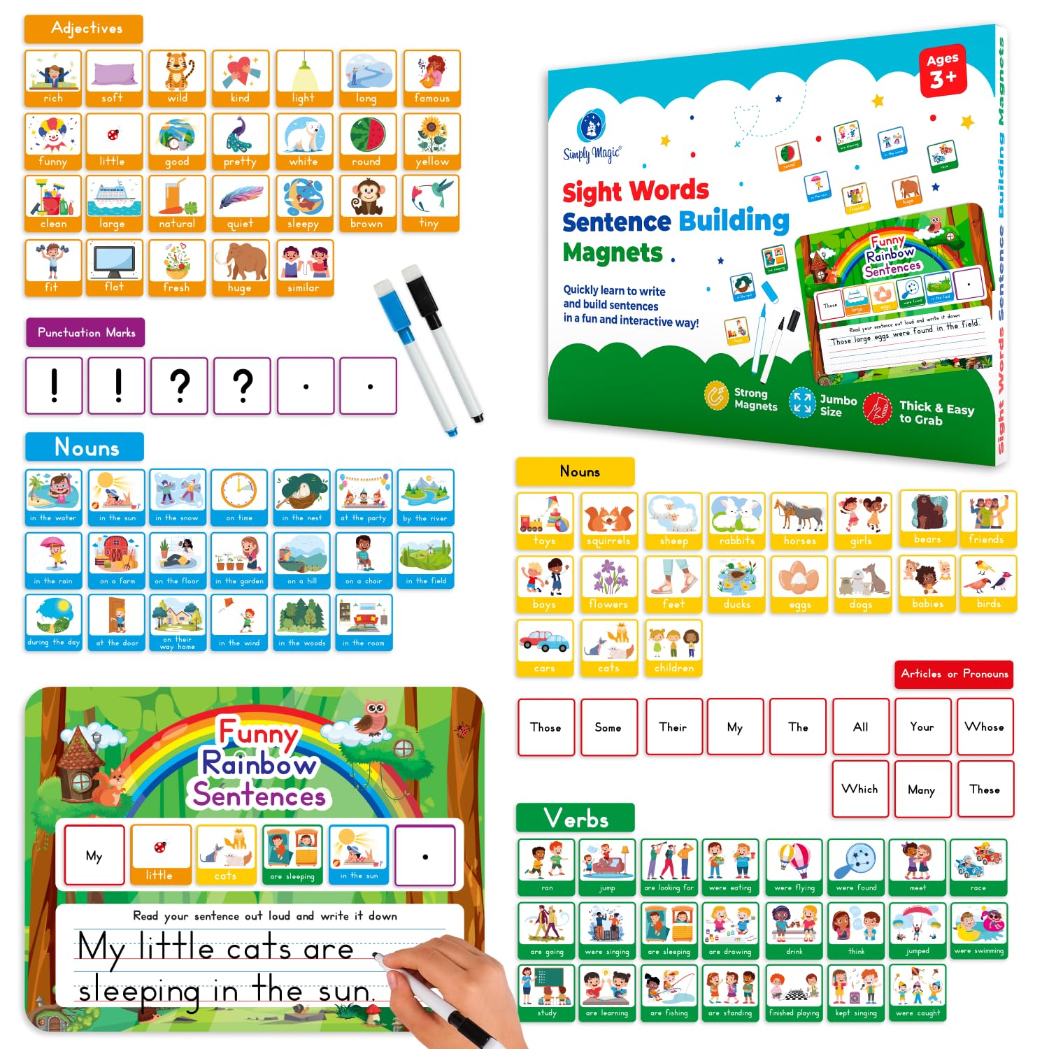 105 PCS Sentence Building Kit for Kids, Sight Word Magnets, Word Magnets for Fridge, Speak and Spell, Speech Therapy Toys for Toddlers 3-4, Classroom Must Haves for Learning to Read - Simply Magic