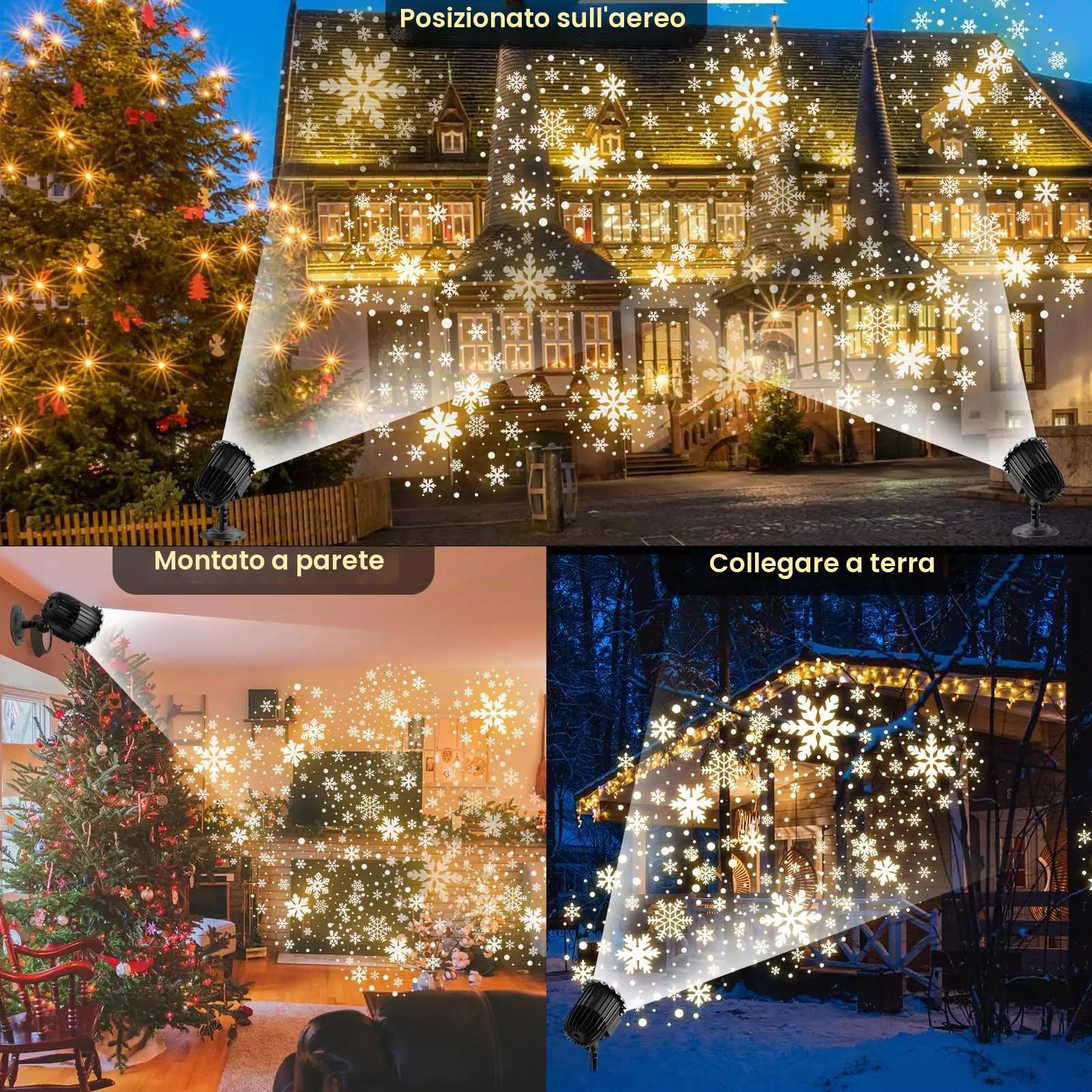 Proiettore di luci a LED per nevicate, Lampada per proiettore Rotante a Forma di Fiocco di Neve di Natale, Neve Bianca Impermeabile IP65 per Illuminazione di Decorazioni per Interni ed Esterni