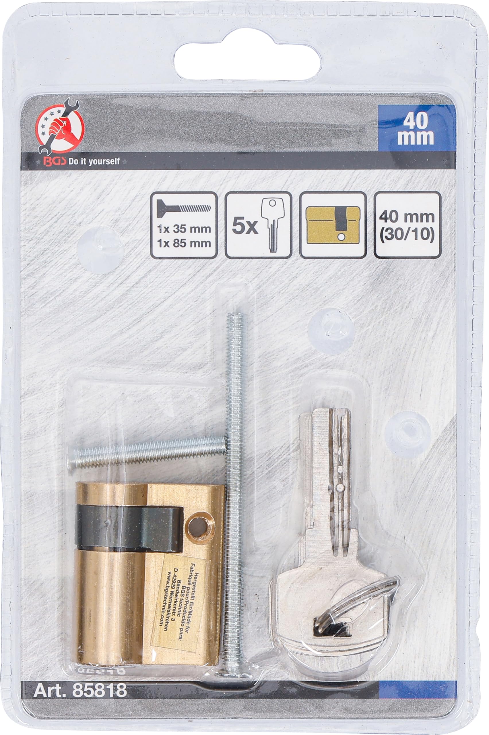 BGS Diy 85818 | Cilindro serrature per porta del garage | 40 mm