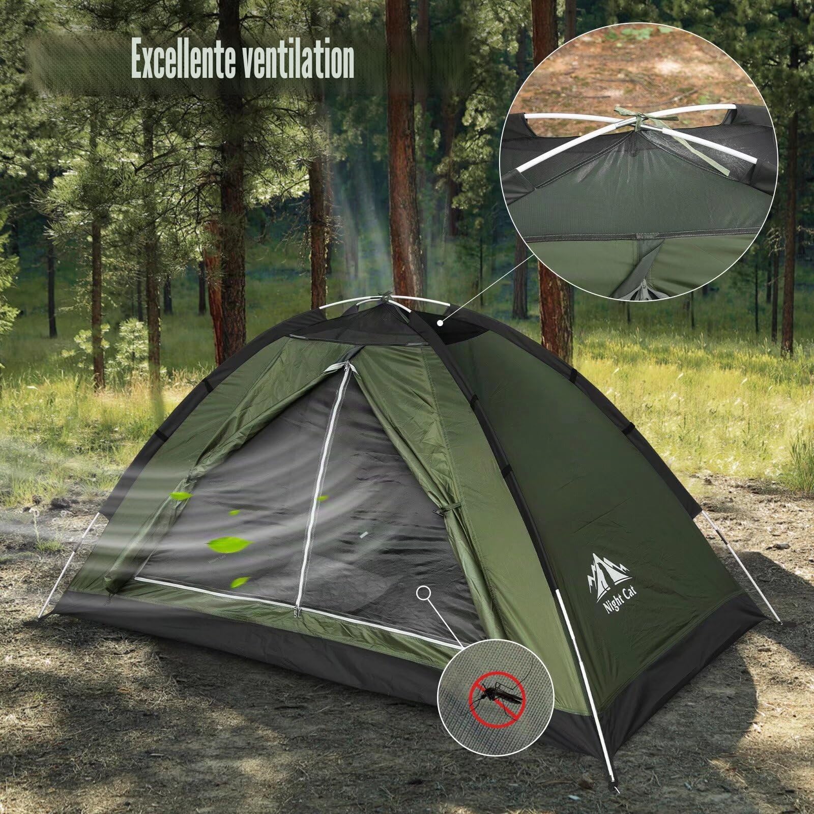 Night Cat Tente de Camping pour 1 2 Personne: Imperméable Tentes de Randonnée Installation Facile Poids Léger pour la Randonnée