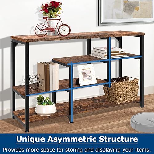 Miniatura 4 de LAVIEVERT Mesa consola de 4 niveles, mesa de sofá larga y estrecha industrial con estantes de almacenamiento abiertos para sala de estar, entrada,