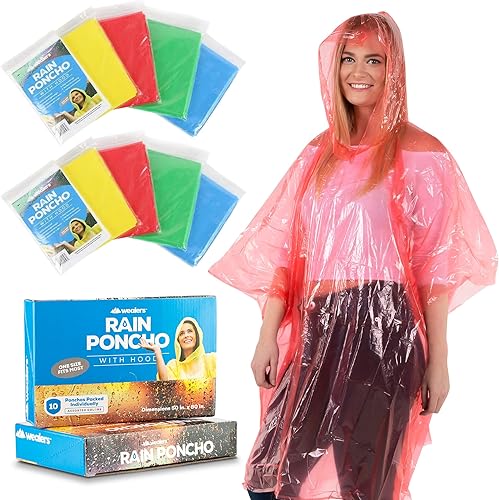 Wealers Ponchos de lluvia para adultos y adolescentes, paquete desechable a granel, impermeable de emergencia, parques al aire libre, multicolor,