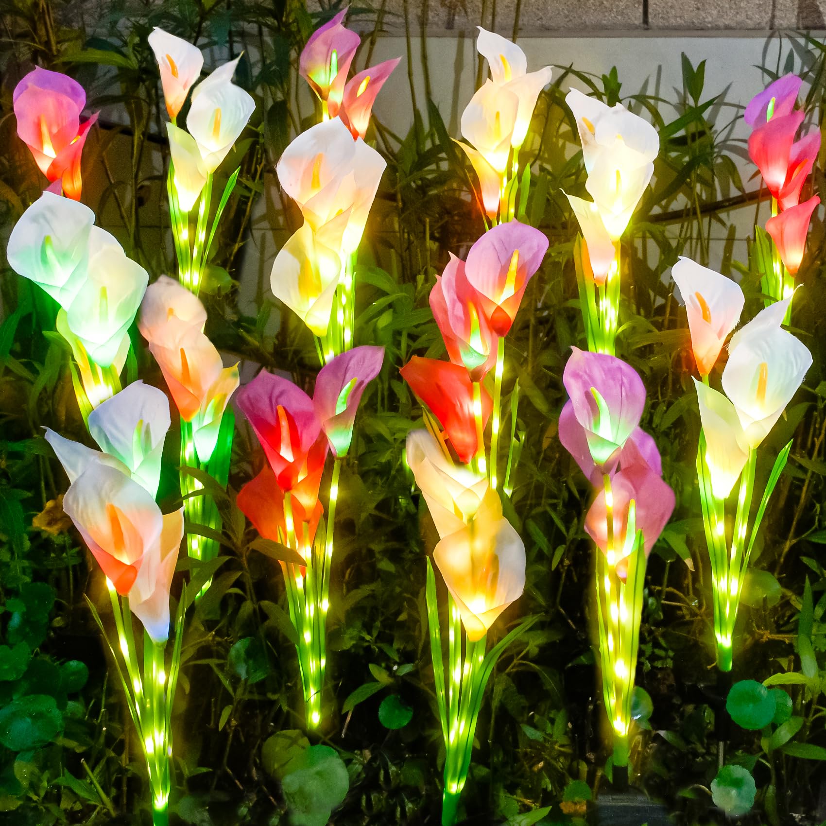 Solar Garden Lights, Calla Lily Flower Light, Upgraded Version with Glowing Stems, Color Changing Lights Outdoor for Garden Decoration, Yard Decor and Gift for Mother (2 Pack)