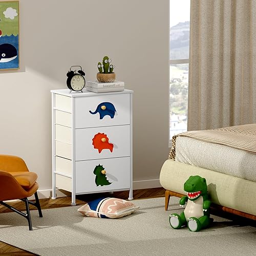 Miniatura 6 de FRAPOW Cómoda para Niños para Dormitorio, Cómoda de Bebé con 3 Cajones de Tela, Organizador de Almacenamiento Alto para Niños Pequeños con