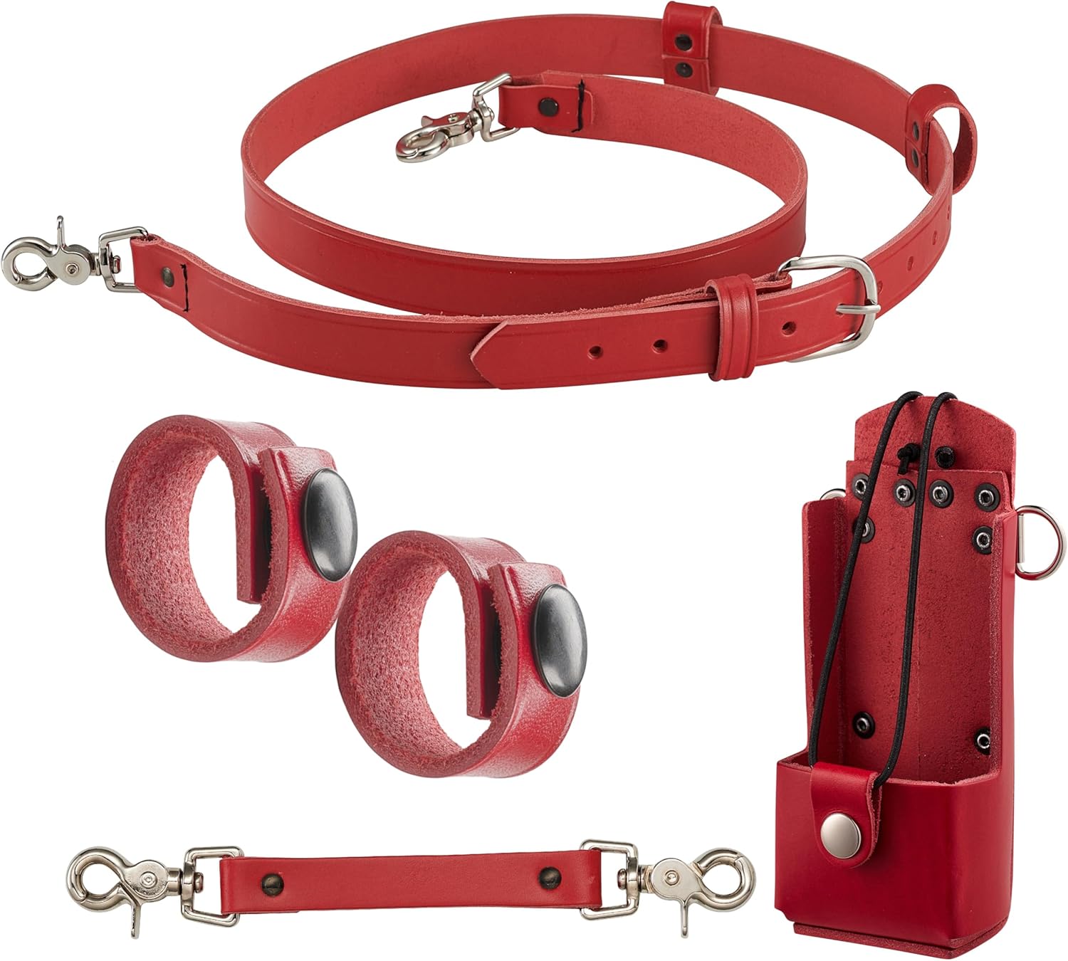 Perfect Fit Shield Wallets Firefighter’s Bundle with Universal Radio Strap and Holder Fits Models Like HT750/1250, Anti-Sway Strap, Black Reflective Leather Belt, 2 Cord Keepers, Leather Radio Harness