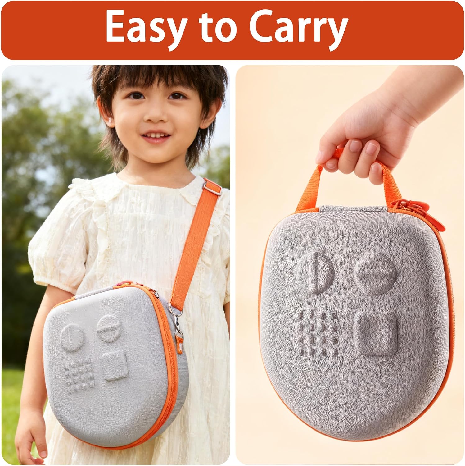 Storage Case Compatible with YOTO Mini (2024 Edition) Kids Screen-Free Bluetooth Audio Player+ Wired Headphones Bundle(Gray Case,Orange Zipper)