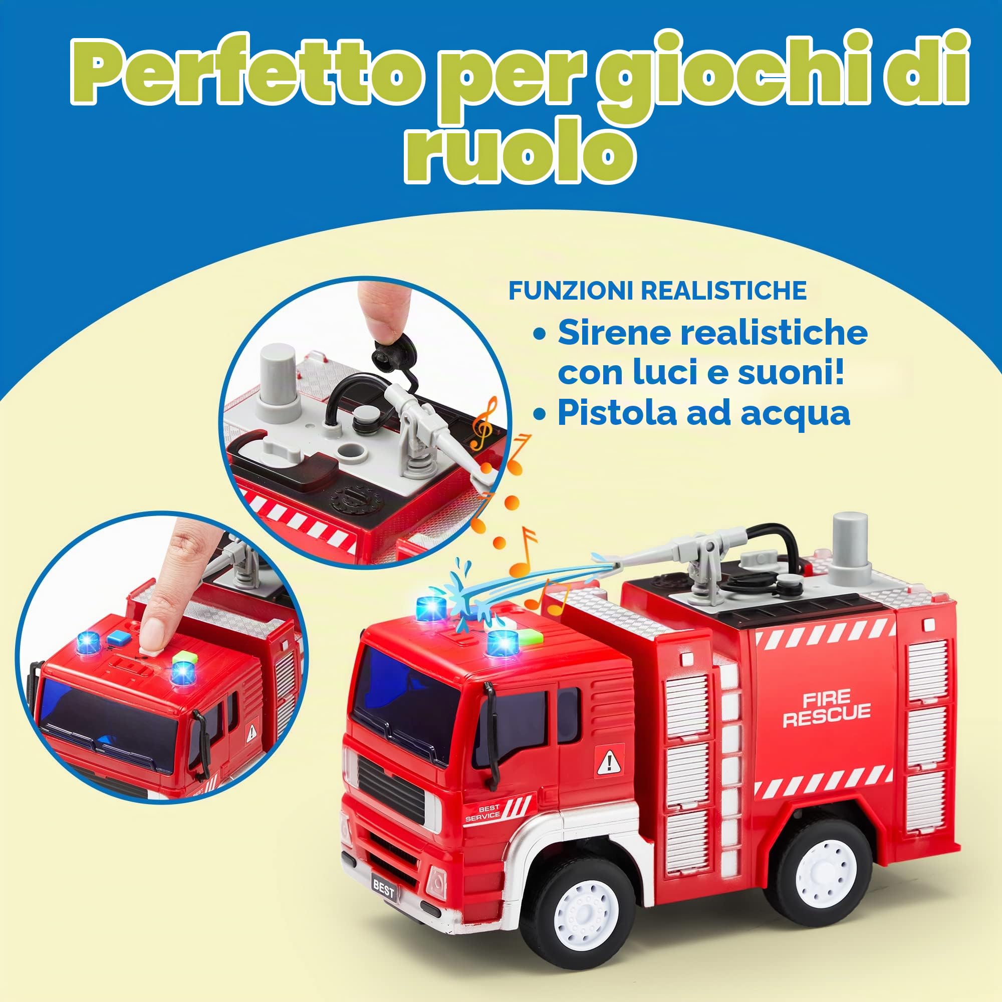 JOYIN 3 in 1 set Auto per Camion con Veicolo di Soccorso Antincendio Cittadino Alimentato a Frizione,Elicottero, Ambulanza e Autopompa Antincendio, con Luci e Suoni
