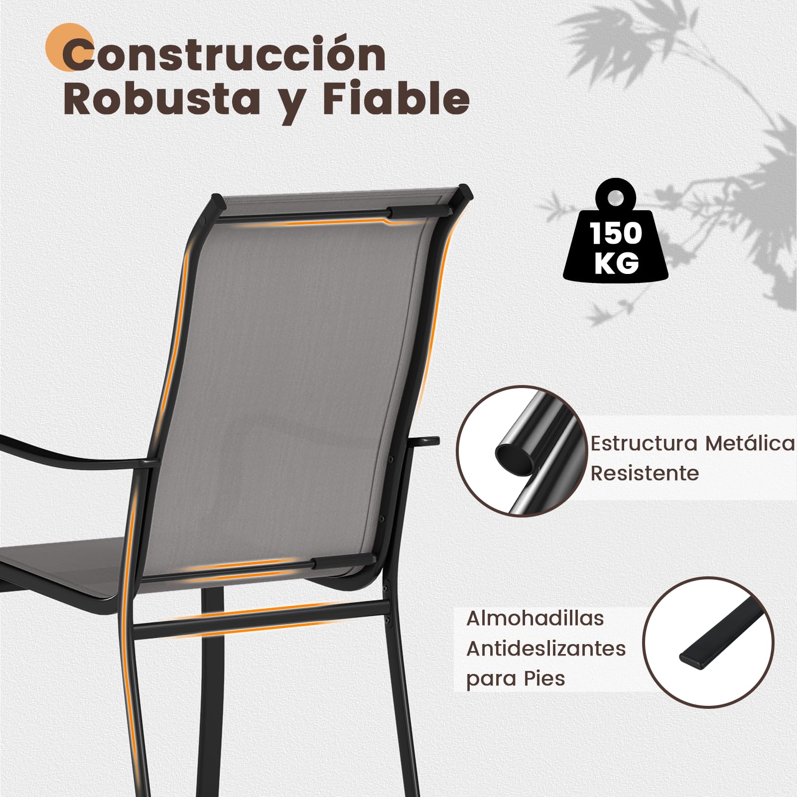 COSTWAY 2 Sillas Jardin Exterior Textilene, Sillas Comedor con Respaldo Alto y Asiento Ancho, Estructura Metálica, Terraza Balcon Exterior, 56 x 73 x 101 cm, Carga 150kg