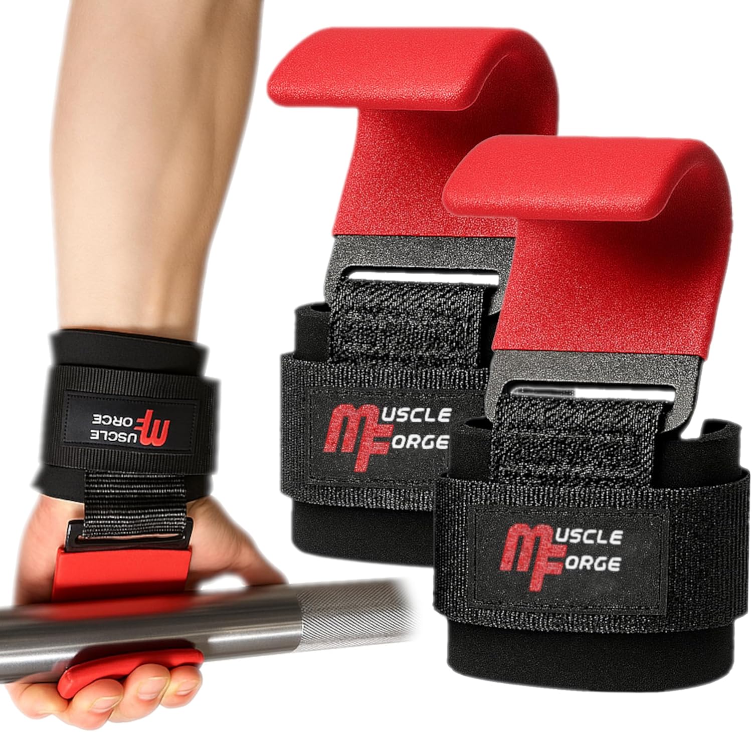 MuscleForge Weight Lifting Hooks Wrist Straps – Weight Lifting Hooks Grip Straps Lifting Hooks – Weight Straps Lifting Women Gym Hooks Powerlifting