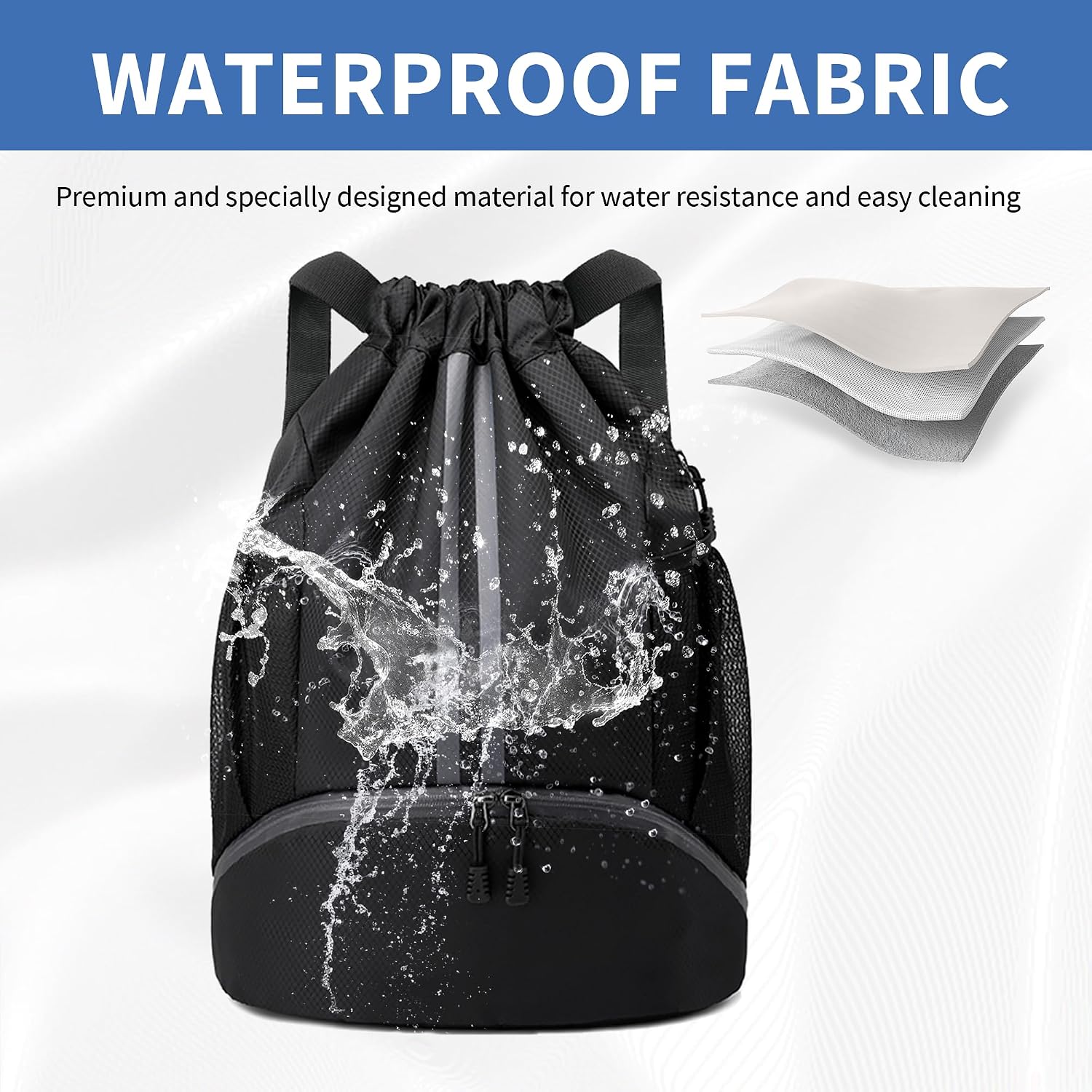 JELUTAR Drawstring Backpack Gym Bag with Shoes Compartment for Soccer, Basketball, Swim, Water-Resistant String Backpack Beach Cinch for Women Men, Black, Medium