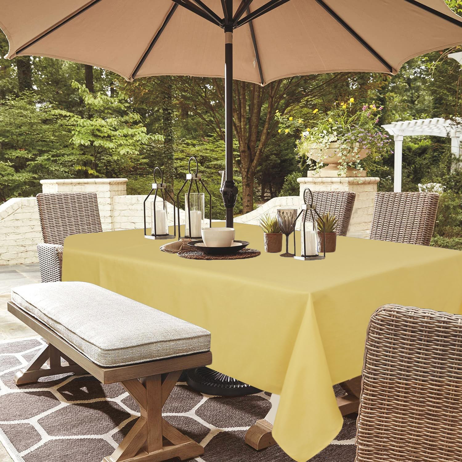 youngseahome Outdoor Tablecloth Wrinkle-Free Stain Resistant Waterproof Polyester Fabric Table Cover with Zipper Umbrella Hole for Picnic/Party/Dinner/Patio Garden(60×84inch,Zippered,Yellow) — image 1