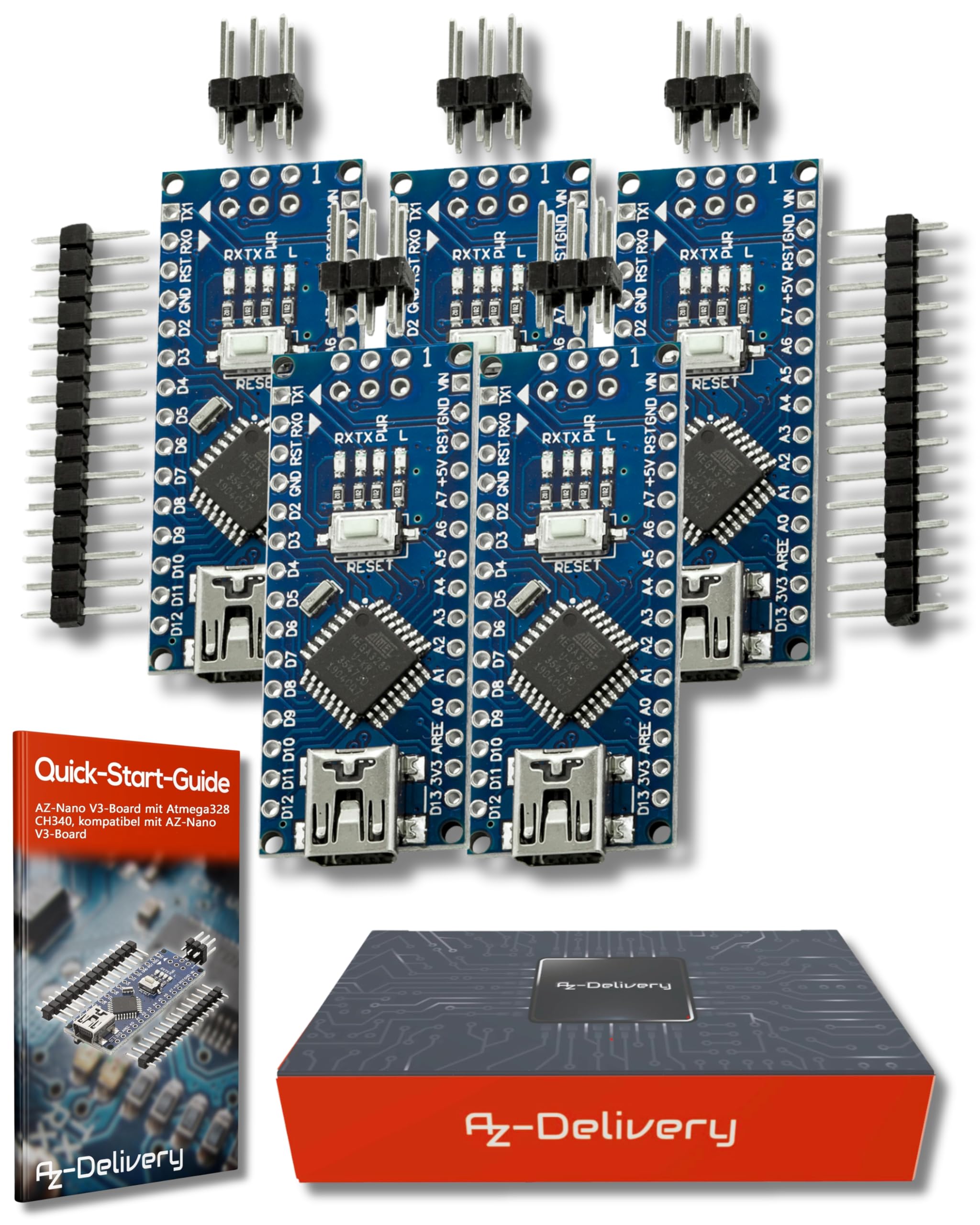 AZDelivery 5X AZ-Nano V3-Board - AZ-Nano V3-Board Mikrocontroller mit Atmega328 CH340 inklusive E-Book