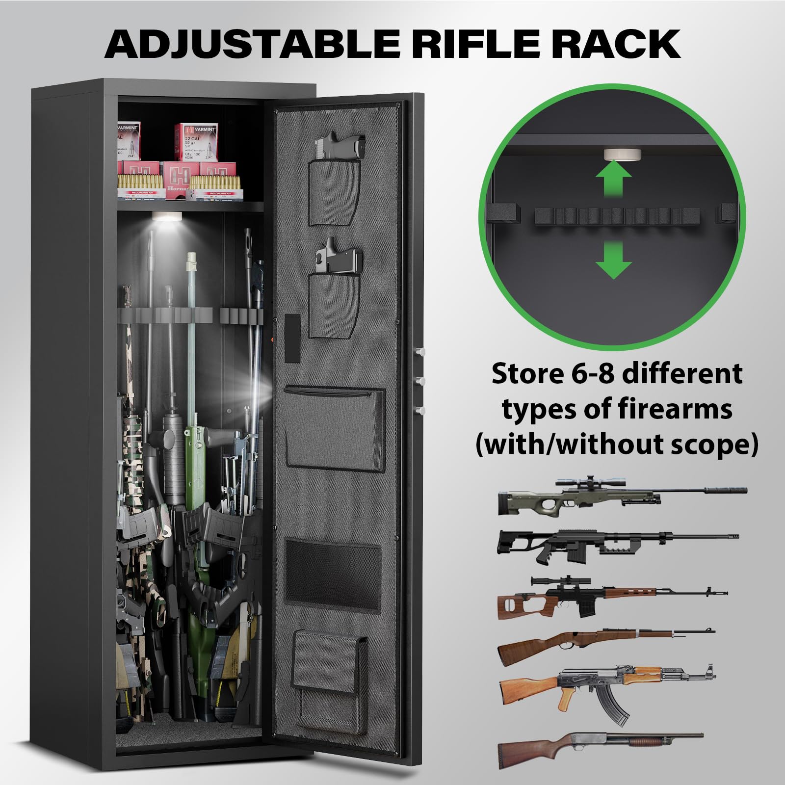 Firearms Key Register Fingerprint Gun Cabinet 10-12 Gun Safe With Biometric Fingerprint ...