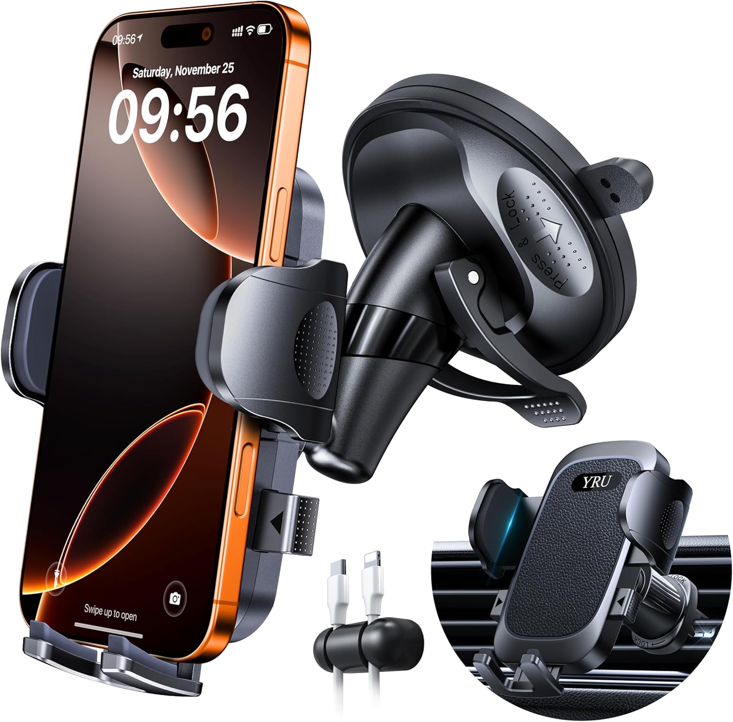 [Military-Grade Anti-Shake & 360° Rotatable Suction] 2026 Upgraded Car Phone Holder Mount【90+LBS Safest Strongest & Patent Cert】Dashboard Windshield Vent for iPhone 17 16 Pro Max Samsung, Jet Black