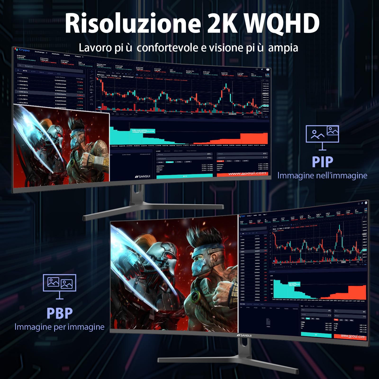 Minifire Monitor Gaming 32 pollici Curvo, PC Monitors Ultrawide WQHD(2560 x 1440), 180Hz, 1Ms, VA (1500R), UltraLarge, 2xHDMI 2.1 (144HZ), DP 1.2 (180Hz), AdaptiveSync, sRGB125%, DCI-P3 90%, Eye Care