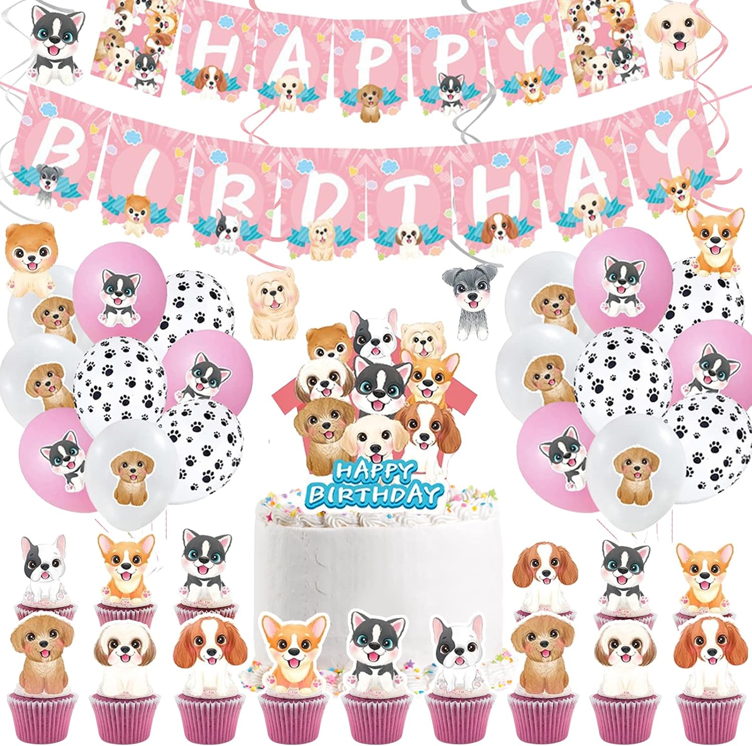 50PCS Dog Birthday Party Supplies Set, Cute Dog Themed