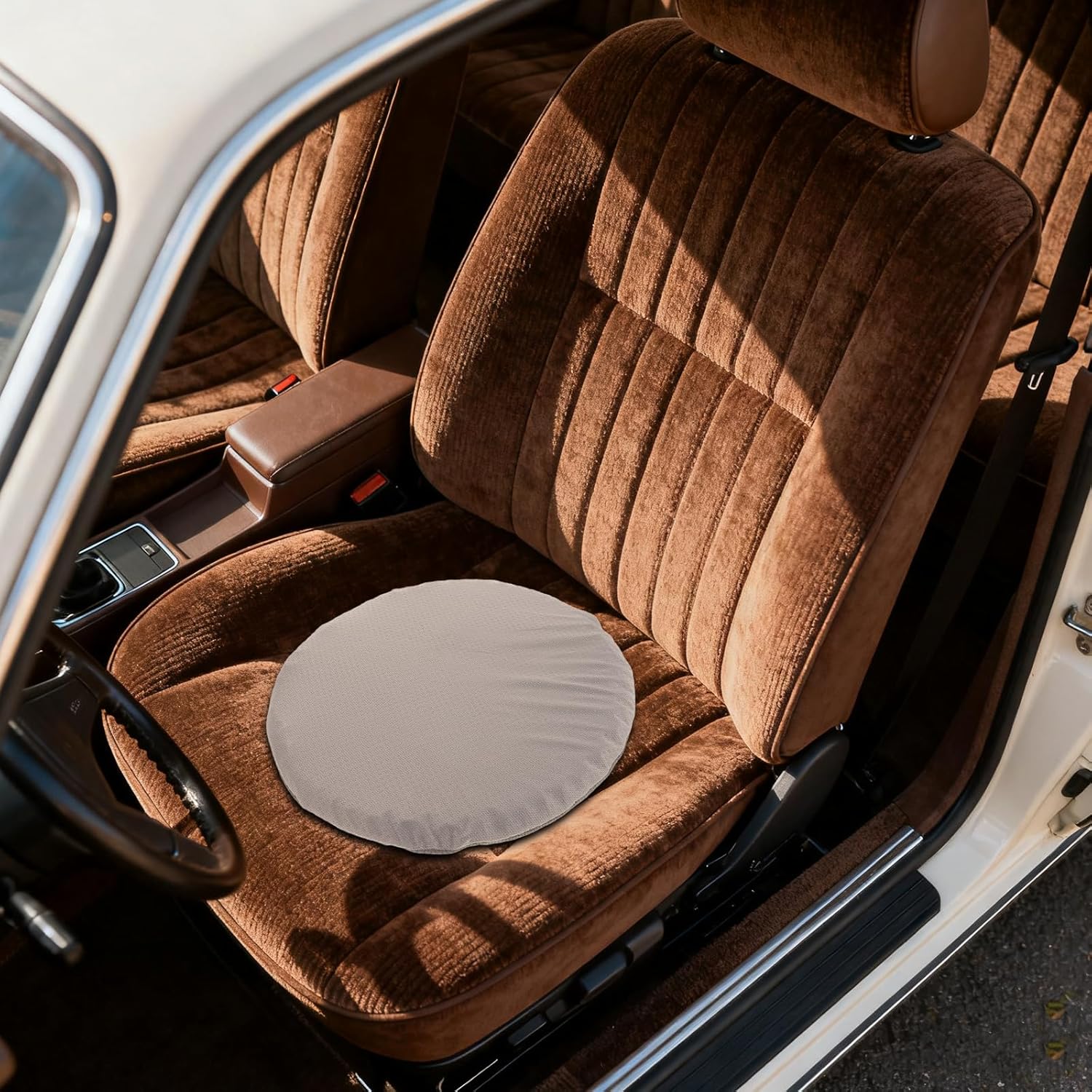 Cabilock Car Seat Cushion Round 41x3.5cm Navy Blue with Grey Cover, Soft Breathable Latex Pad Non-Slip for Driving, Dorm Room, Office, and Automotive Seats