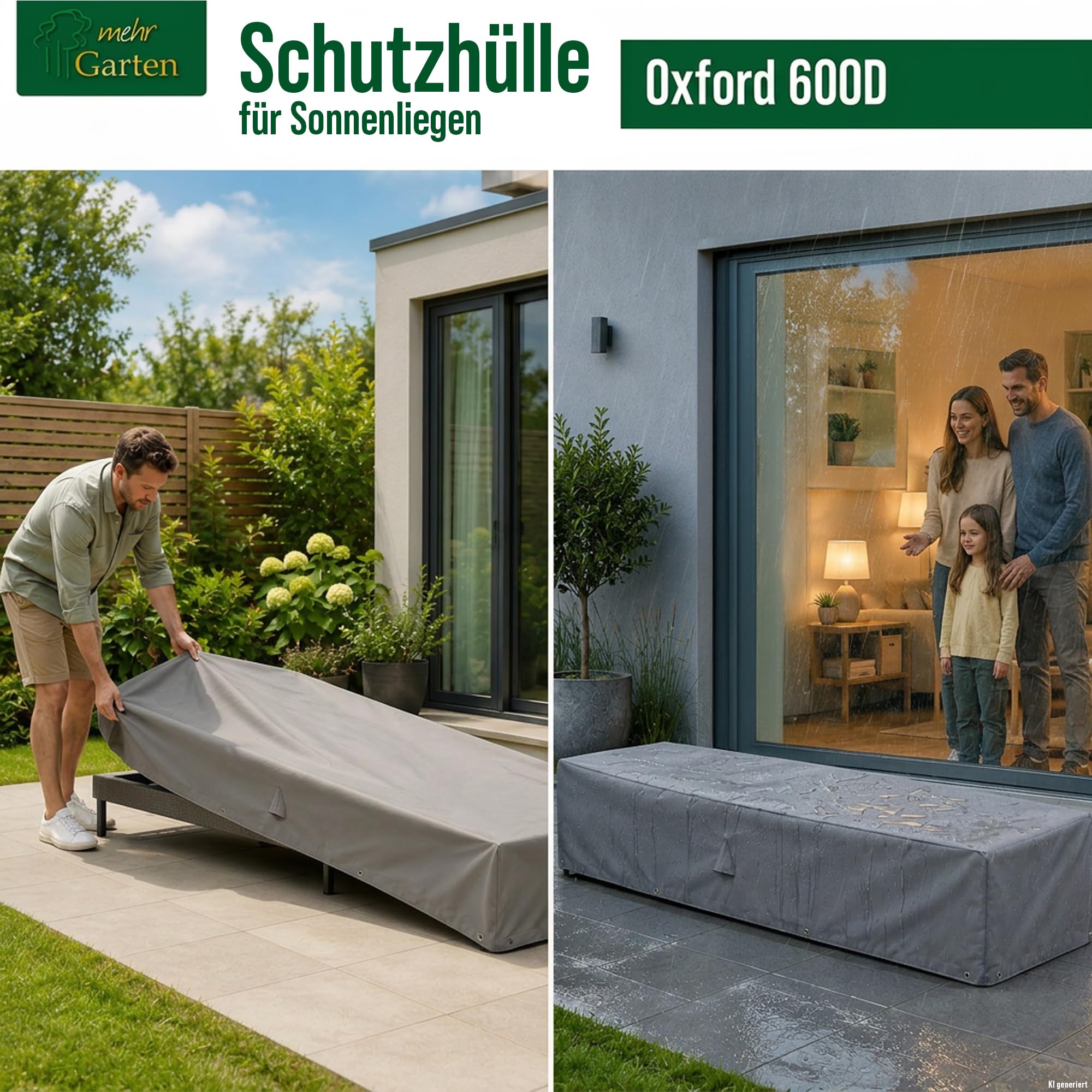 Abdeckung Sonnenliege, 225x85x40 cm, grau, Oxford 600D Gewebe, Schutzhülle für Gartenliege wasserdicht, UV-beständig und wetterfest