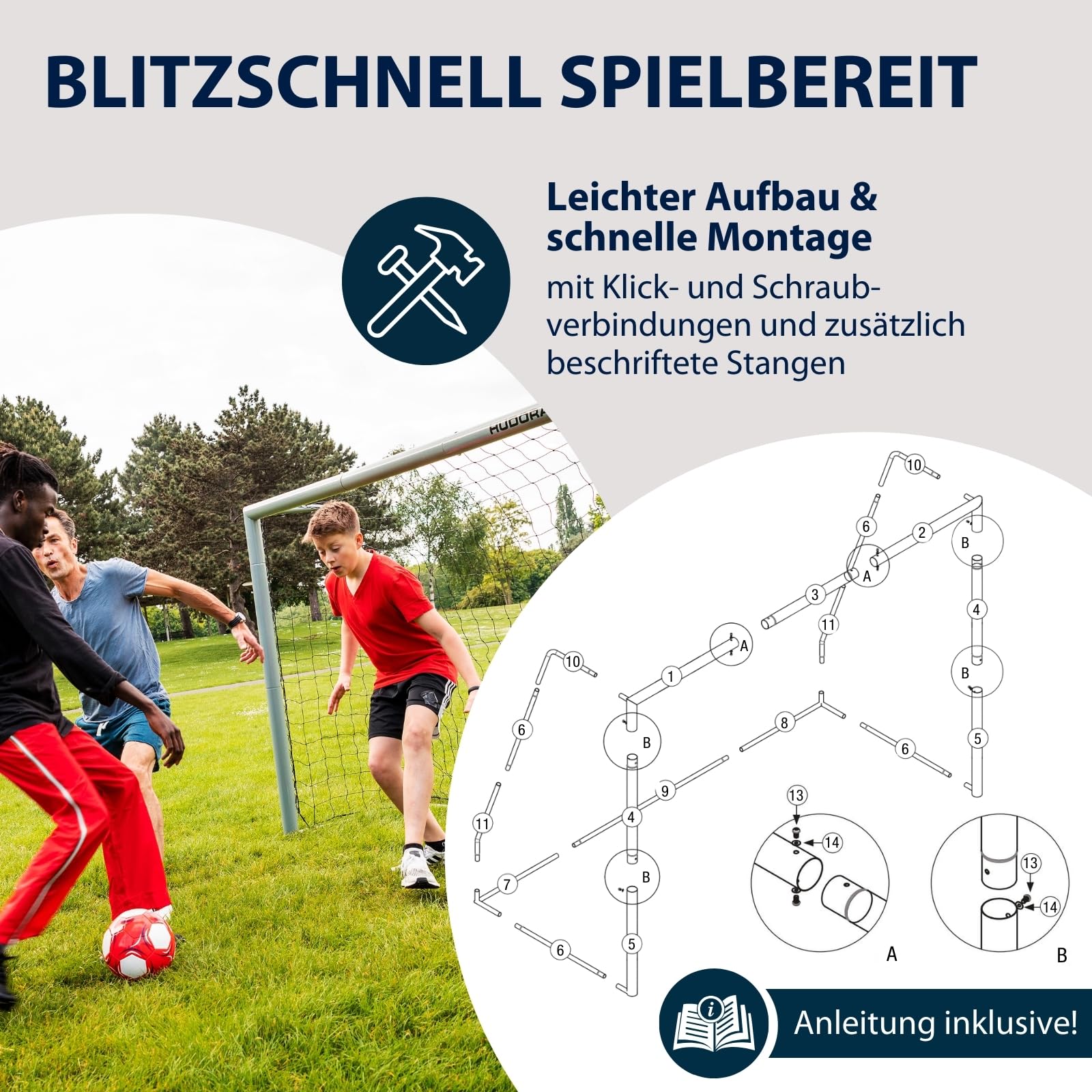 HUDORA Fußballtor Expert - großes Outdoor-Tor für Kinder und Erwachsene - wetterfestes und standfestes Tor mit engmaschigem Netz - Hochwertige Outdoor Torwand für Freizeit und Training